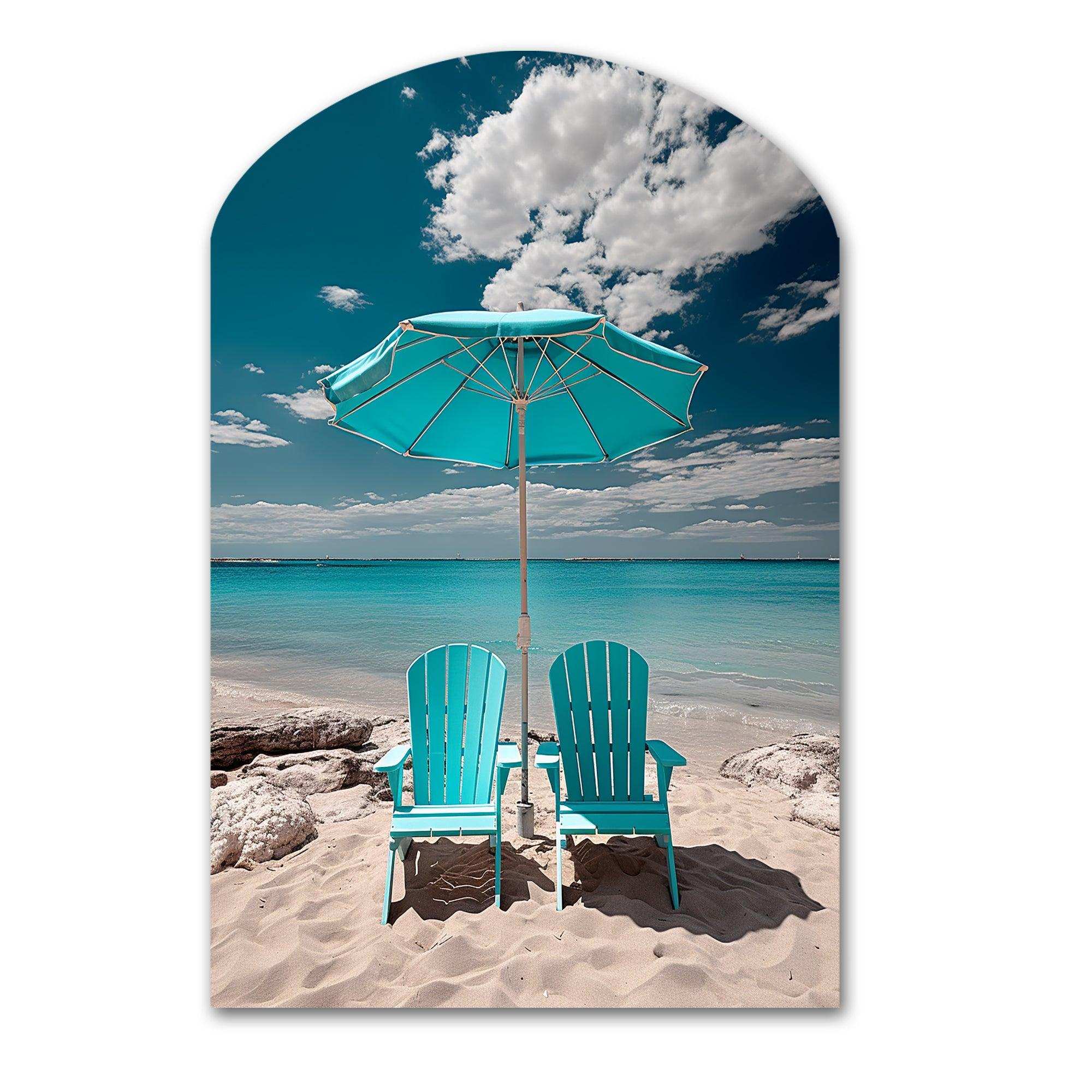 Beach Sandy Escape Chairs - Asymmetric Metal Wall Art