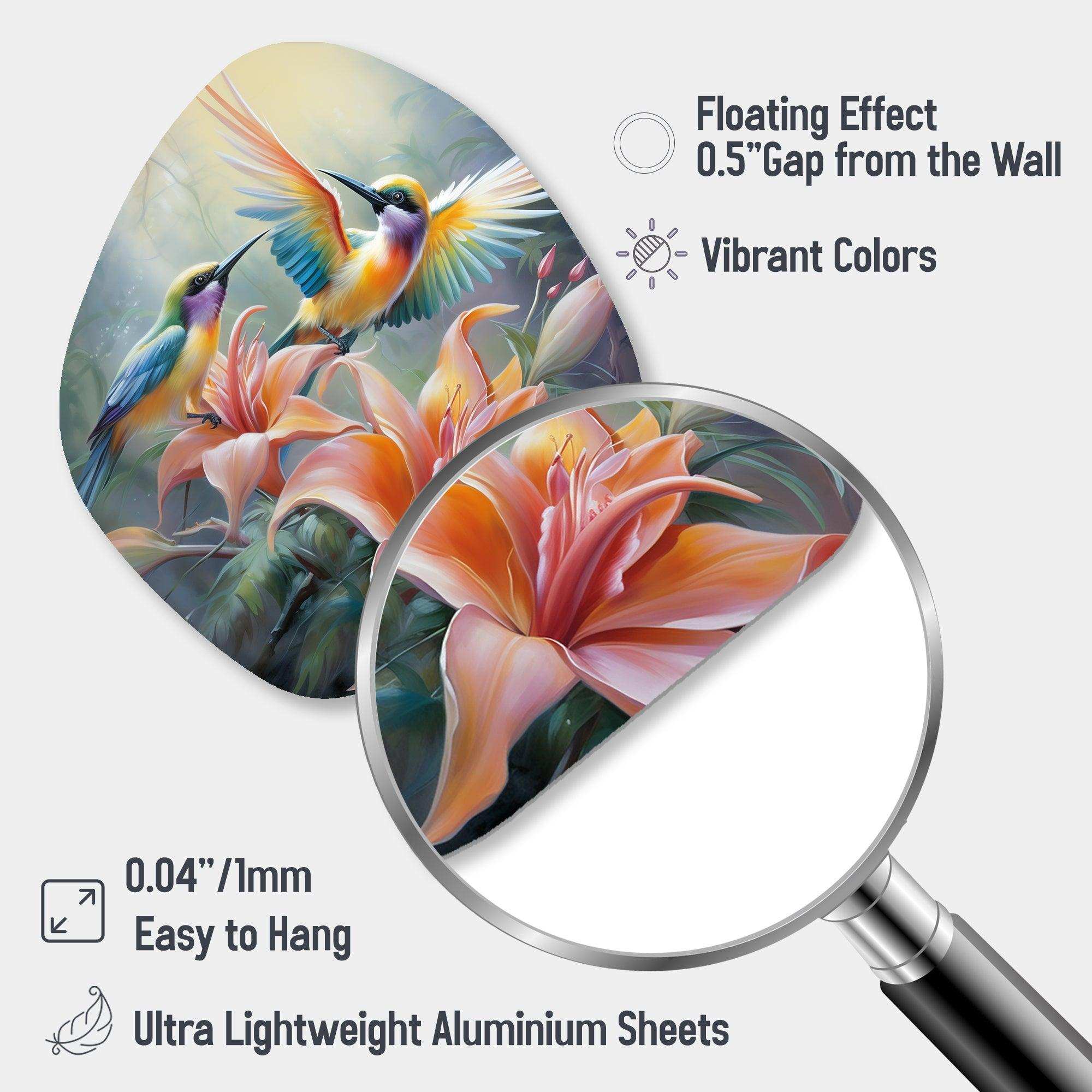 Tropical Flowers with Beautiful Bird - Asymmetric Metal Wall Art