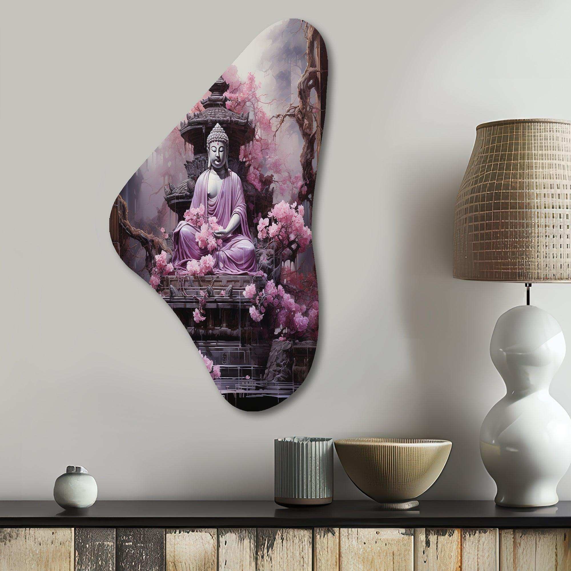 Pink Buddhism Buddhist Chanting - Asymmetric Metal Wall Art