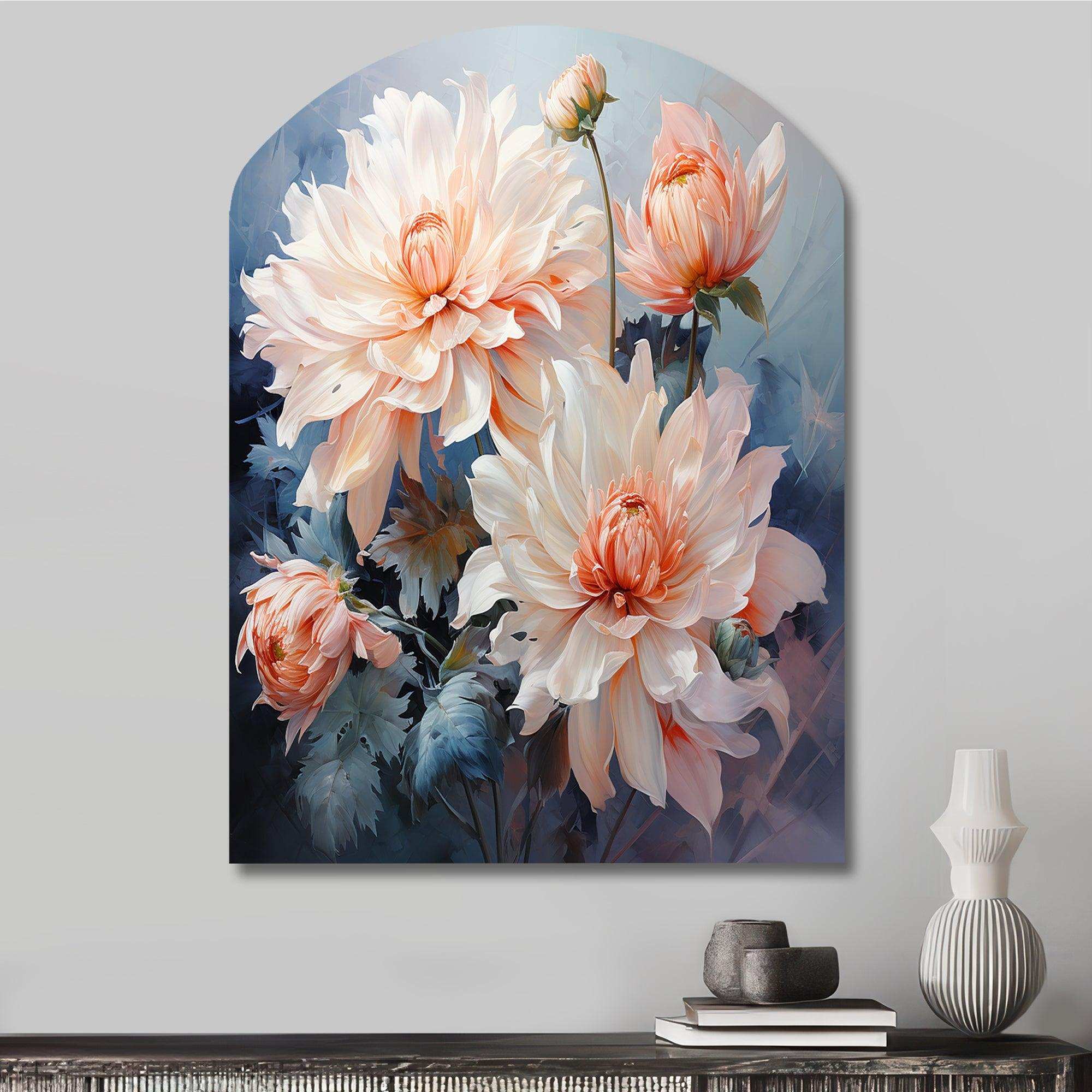 Peach Chrysanthemums Romantic Impression I - Asymmetric Metal Wall Art