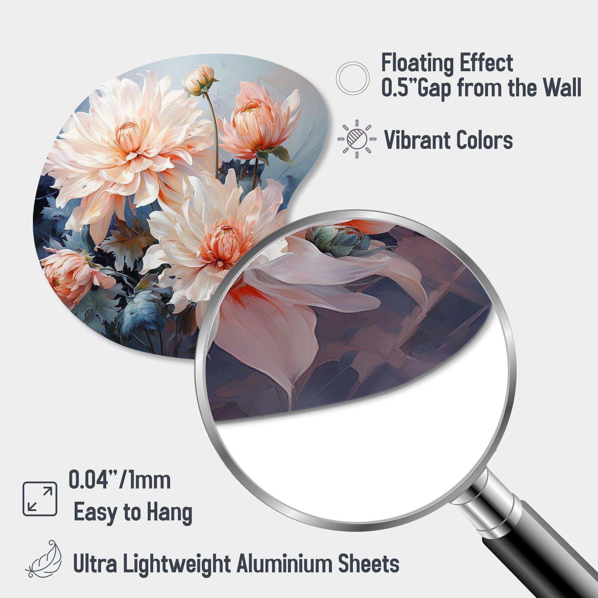 Peach Chrysanthemums Romantic Impression I - Asymmetric Metal Wall Art