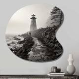 Black White Lighthouse Misty Horizon - Asymmetric Metal Wall Art