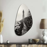 Black White Lighthouse Misty Horizon - Asymmetric Metal Wall Art