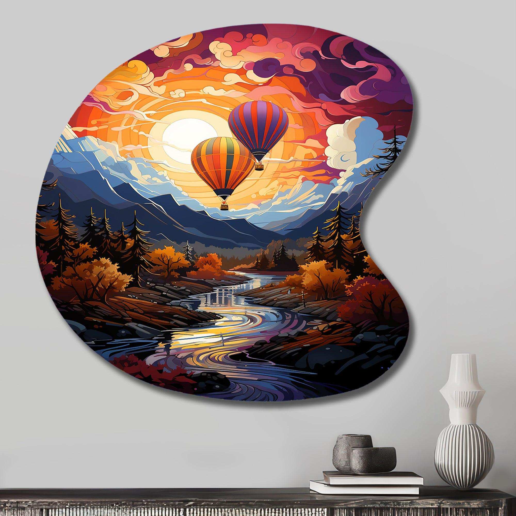 Orange Hot Air Ballon Collage II - Asymmetric Metal Wall Art