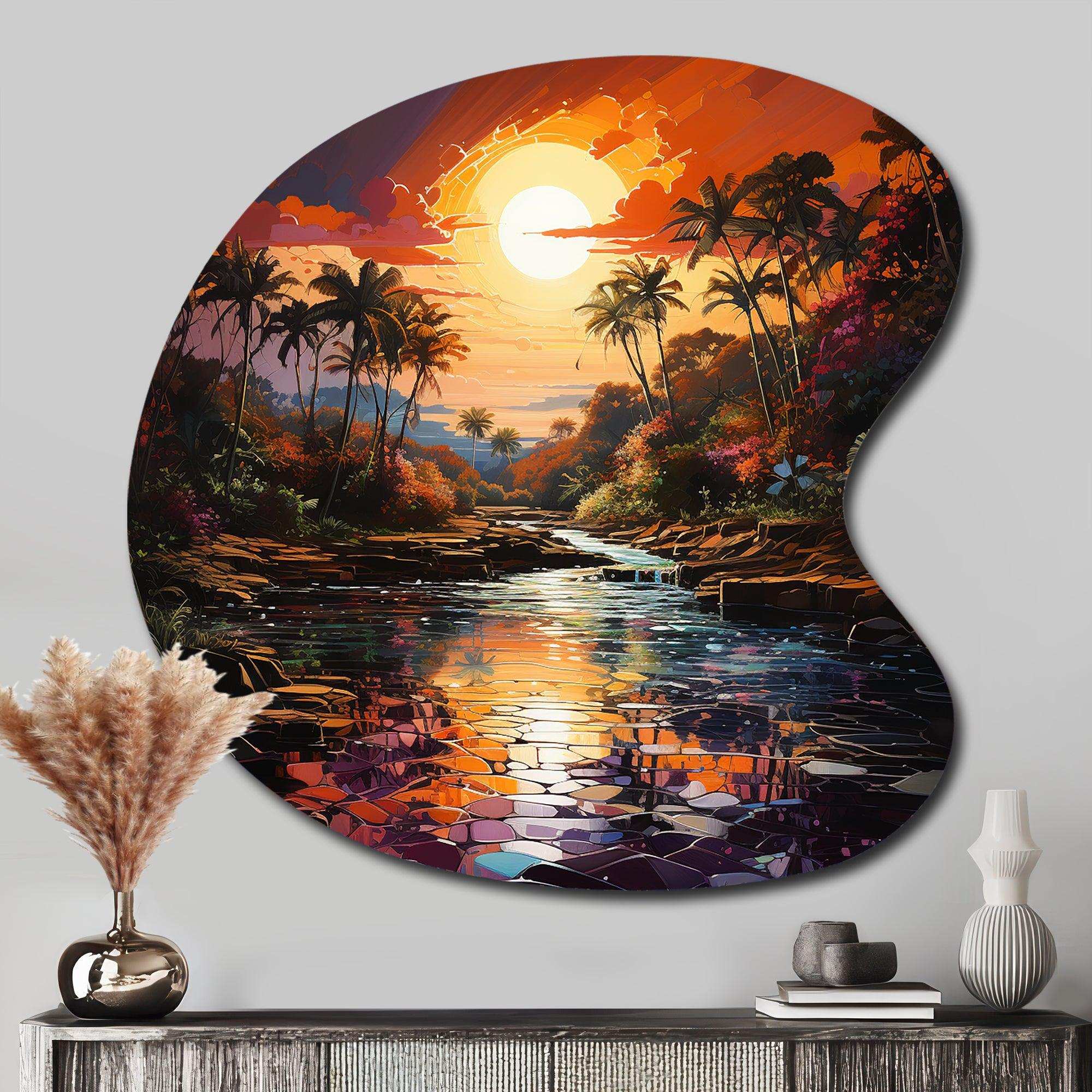 Indian Art Tropical Paradise III - Asymmetric Metal Wall Art