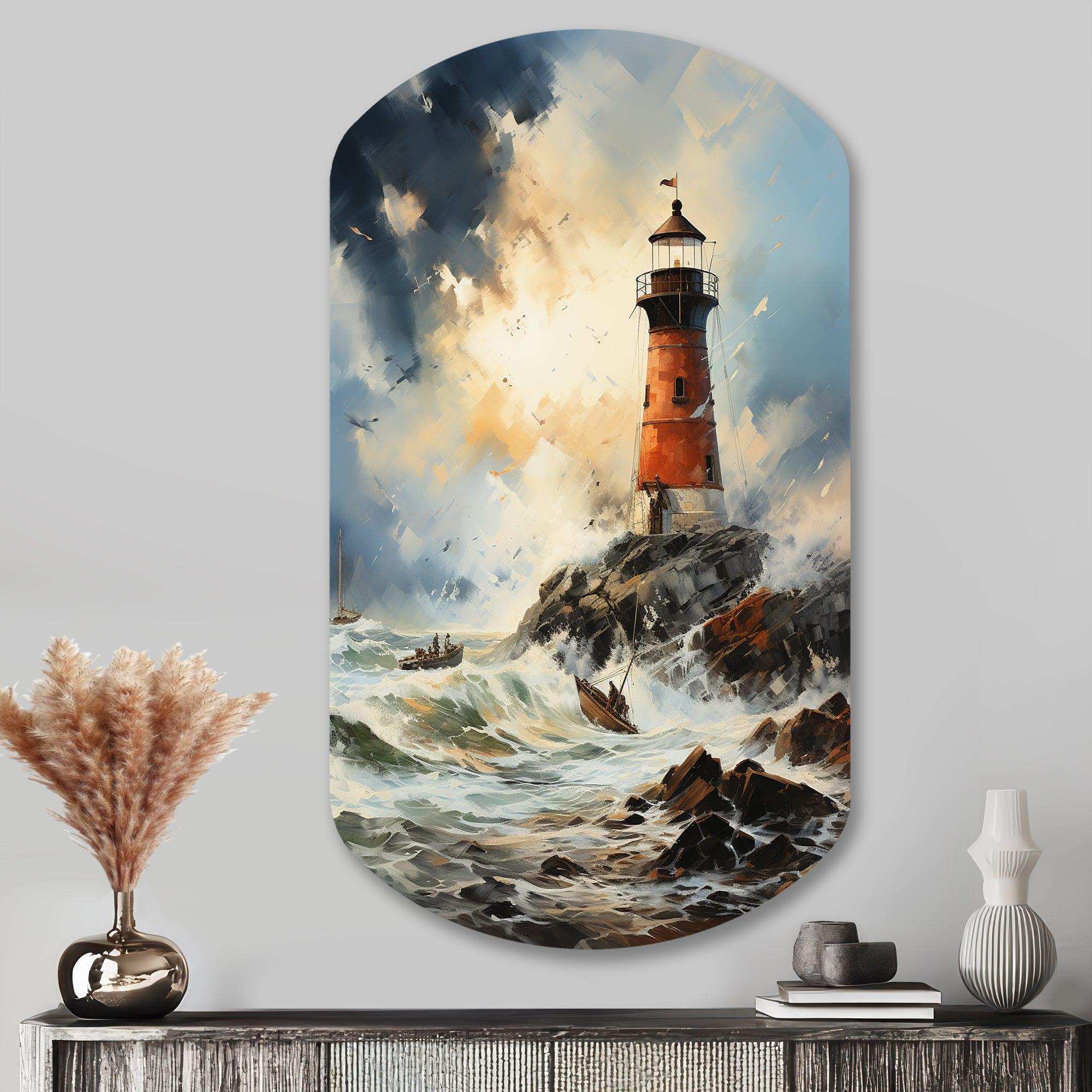 Vintage Lighthouses Guiding Light I - Asymmetric Metal Wall Art