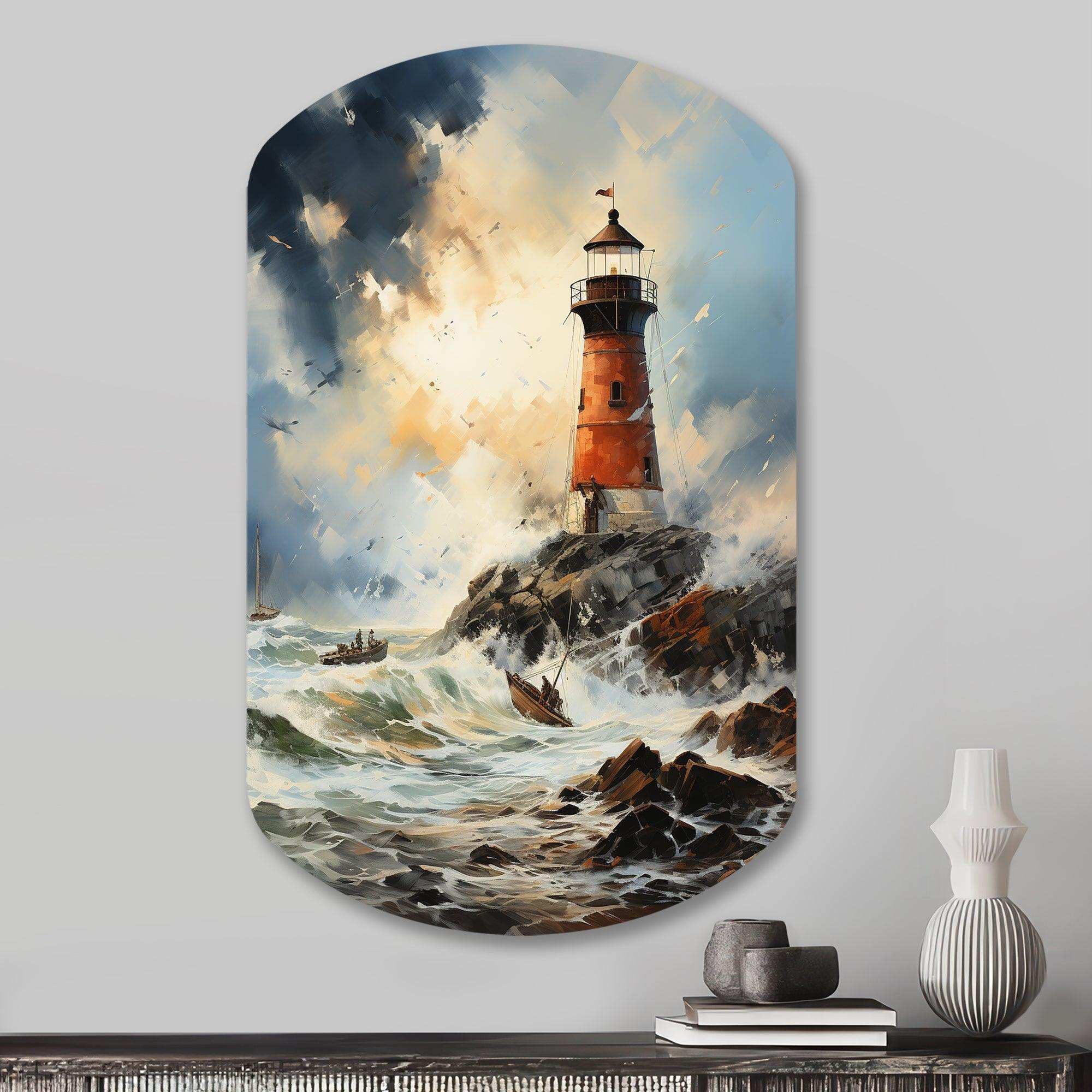 Vintage Lighthouses Guiding Light I - Asymmetric Metal Wall Art