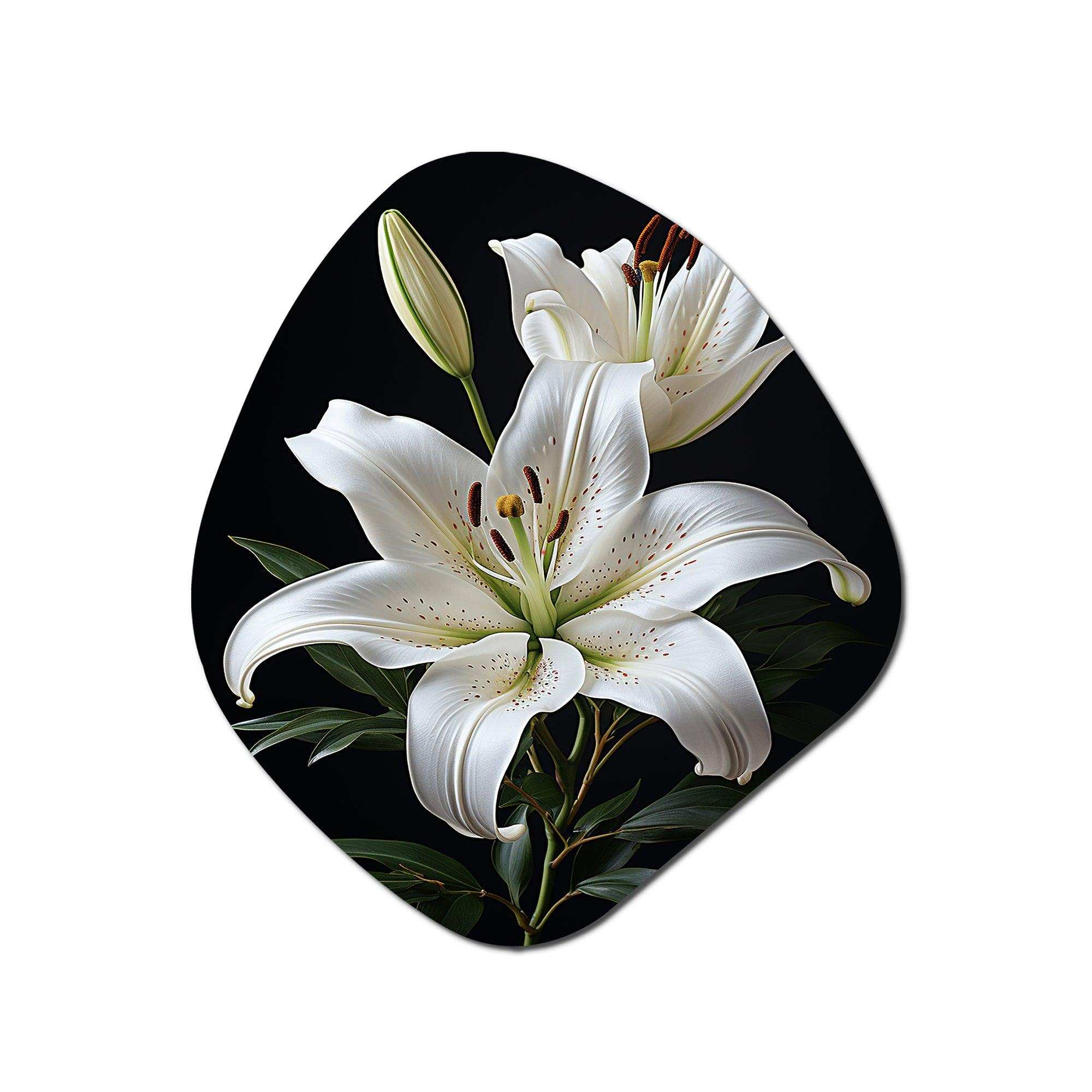 Black White Lily Exquisite II - Asymmetric Metal Wall Art