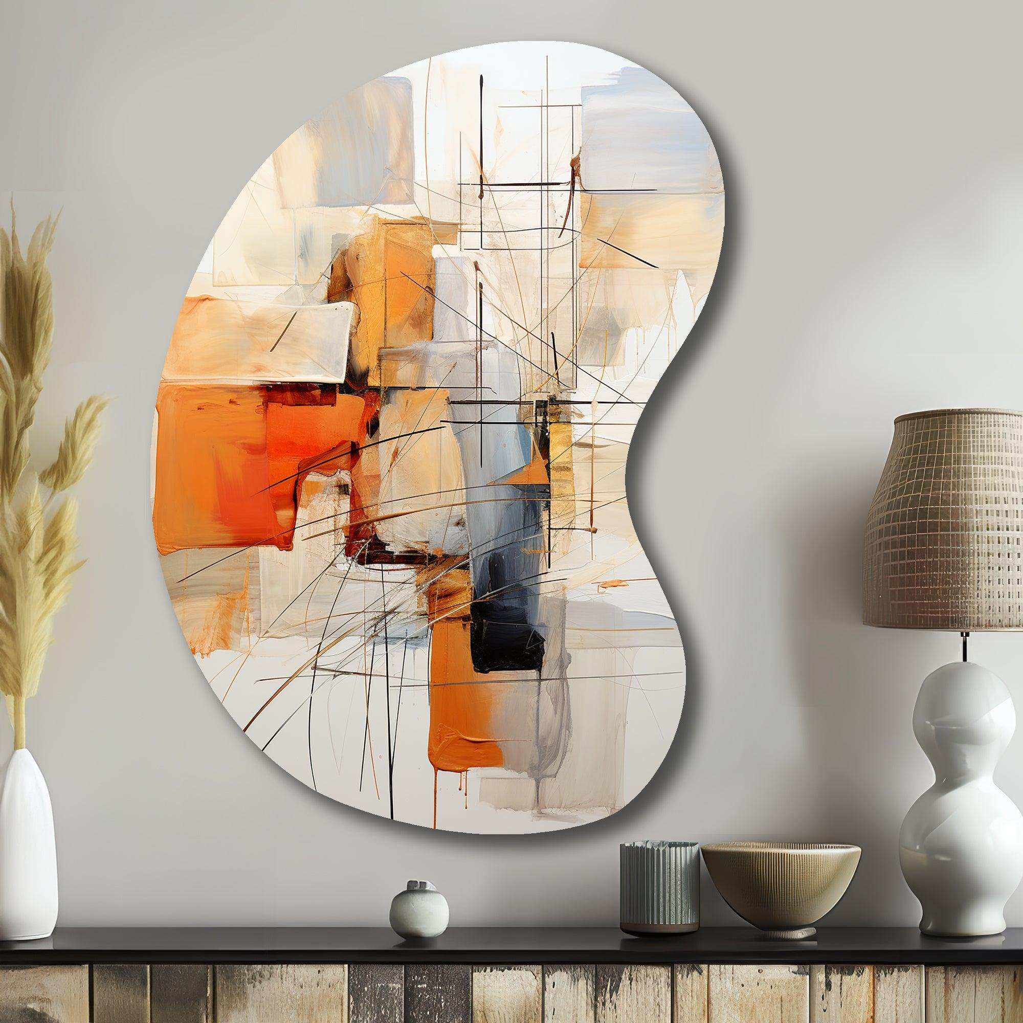 Orange Grey Line Art Abstract Expressionism - Asymmetric Metal Wall Art