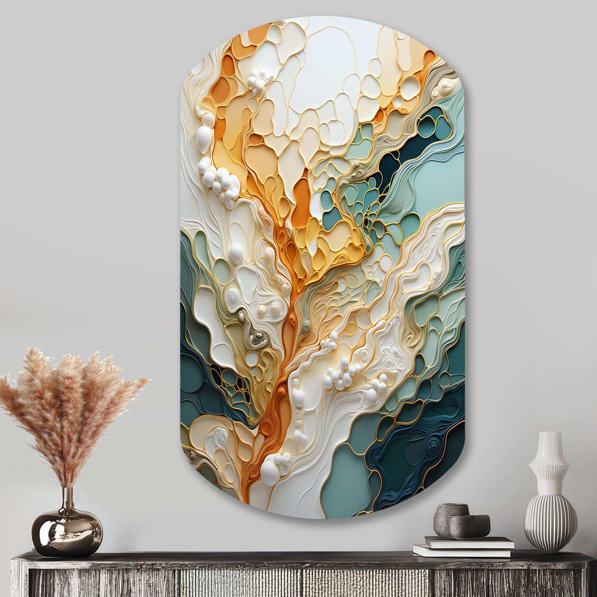 Orange White Line Art Organic Abstraction - Asymmetric Metal Wall Art