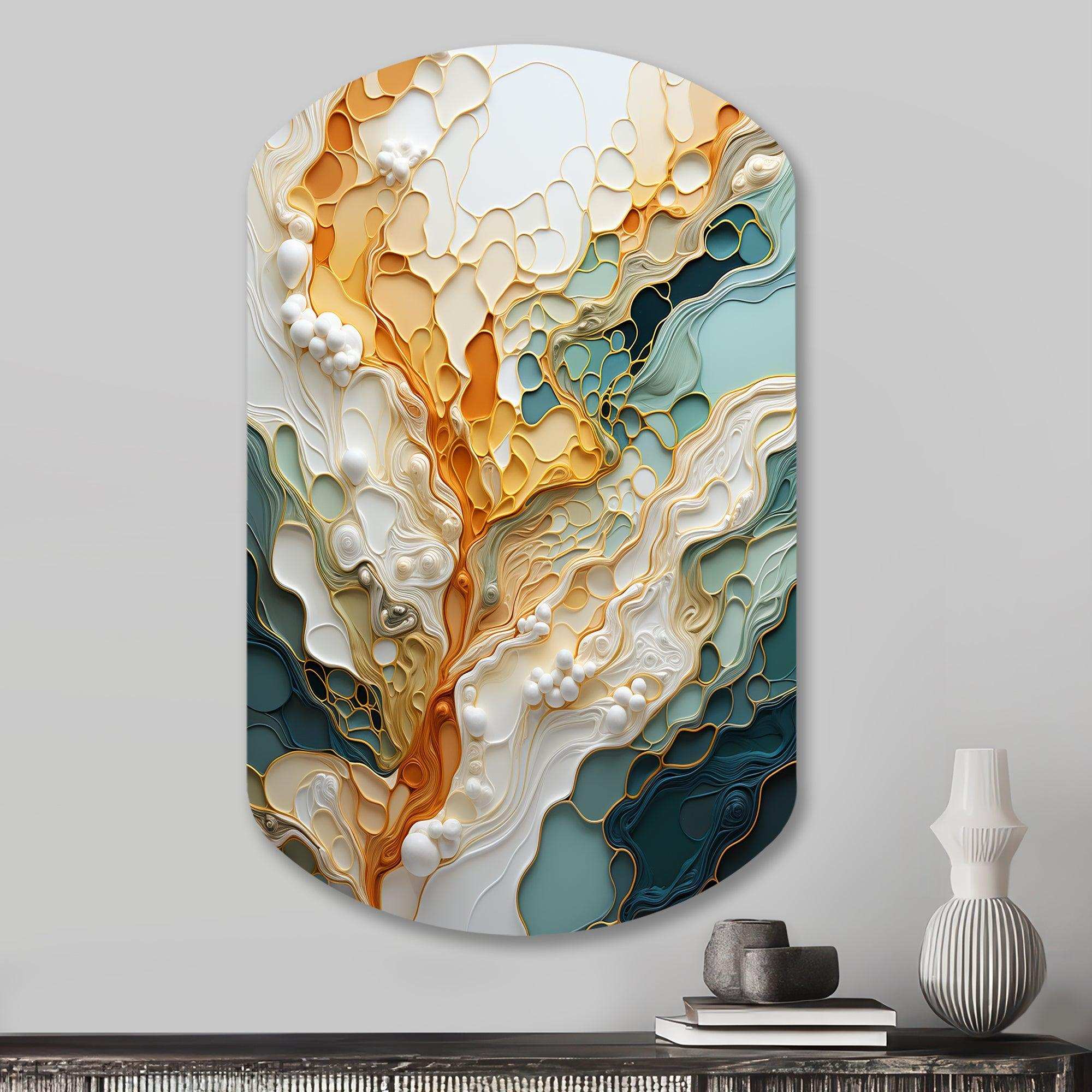 Orange White Line Art Organic Abstraction - Asymmetric Metal Wall Art