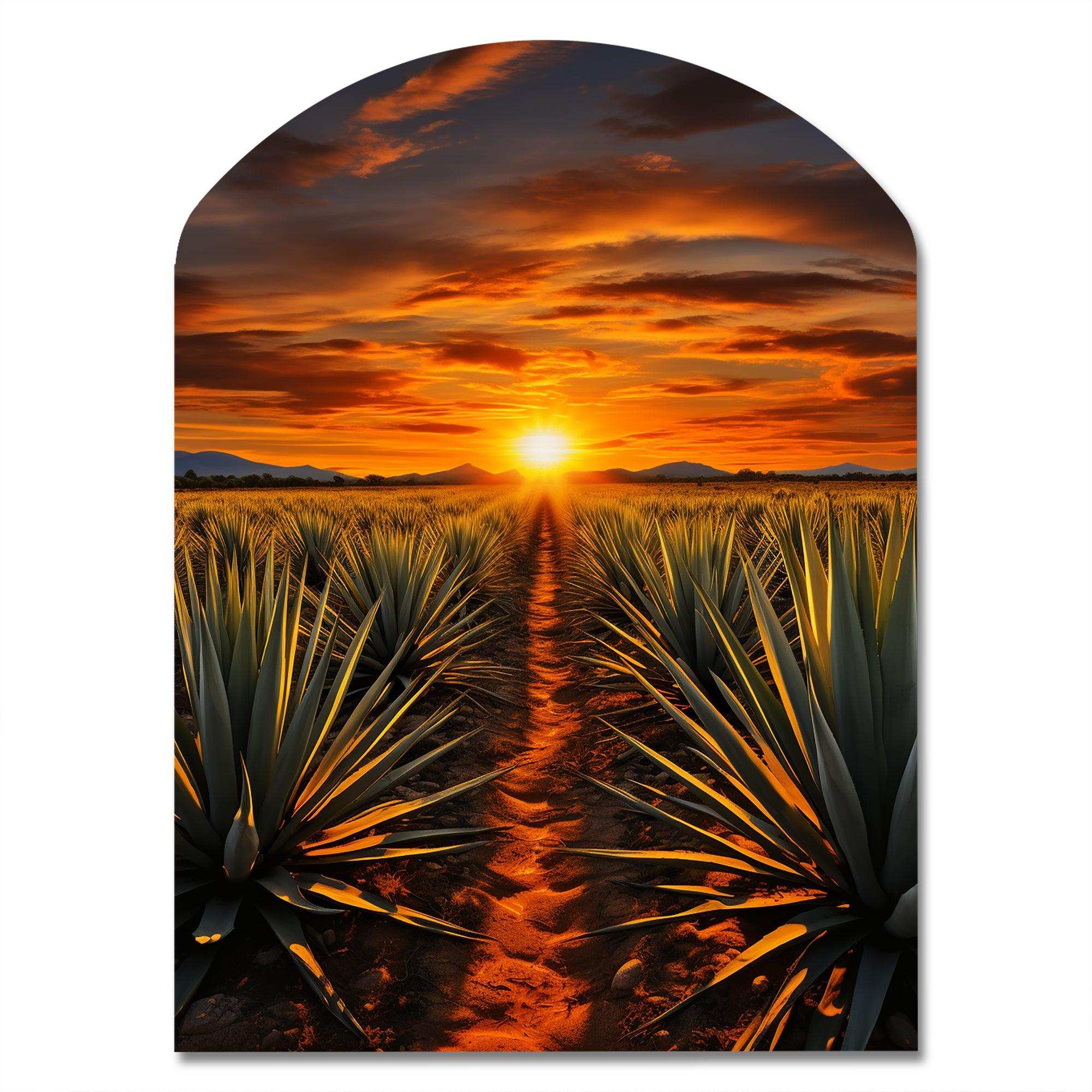 Orange Green Mexican Art Tequila Sunrise - Asymmetric Metal Wall Art