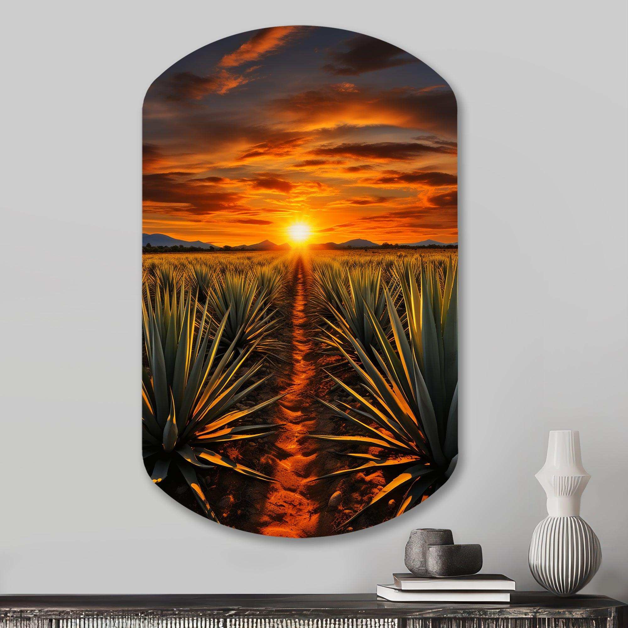 Orange Green Mexican Art Tequila Sunrise - Asymmetric Metal Wall Art