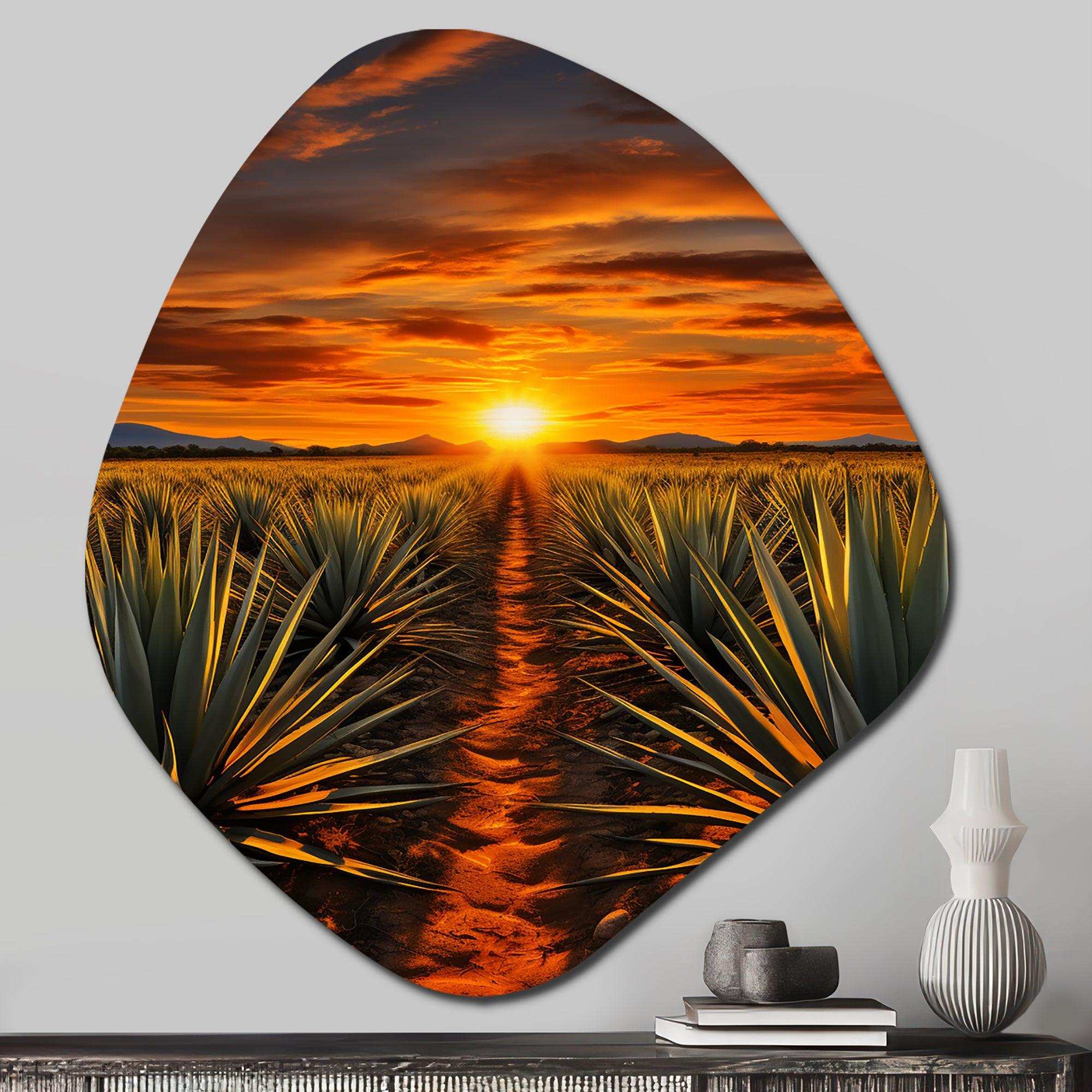 Orange Green Mexican Art Tequila Sunrise - Asymmetric Metal Wall Art