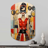 Mid Century Retro Woman Portrait V - Asymmetric Metal Wall Art