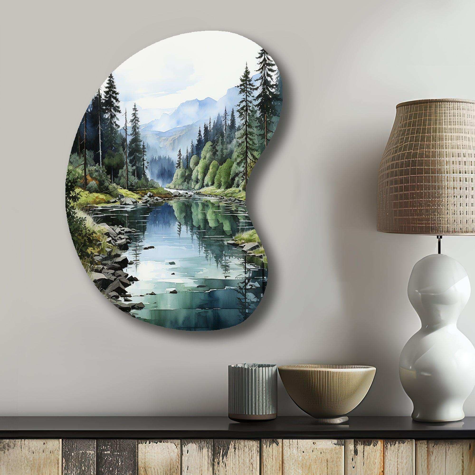 Green Blue Minimalism Forest Reflections - Asymmetric Metal Wall Art