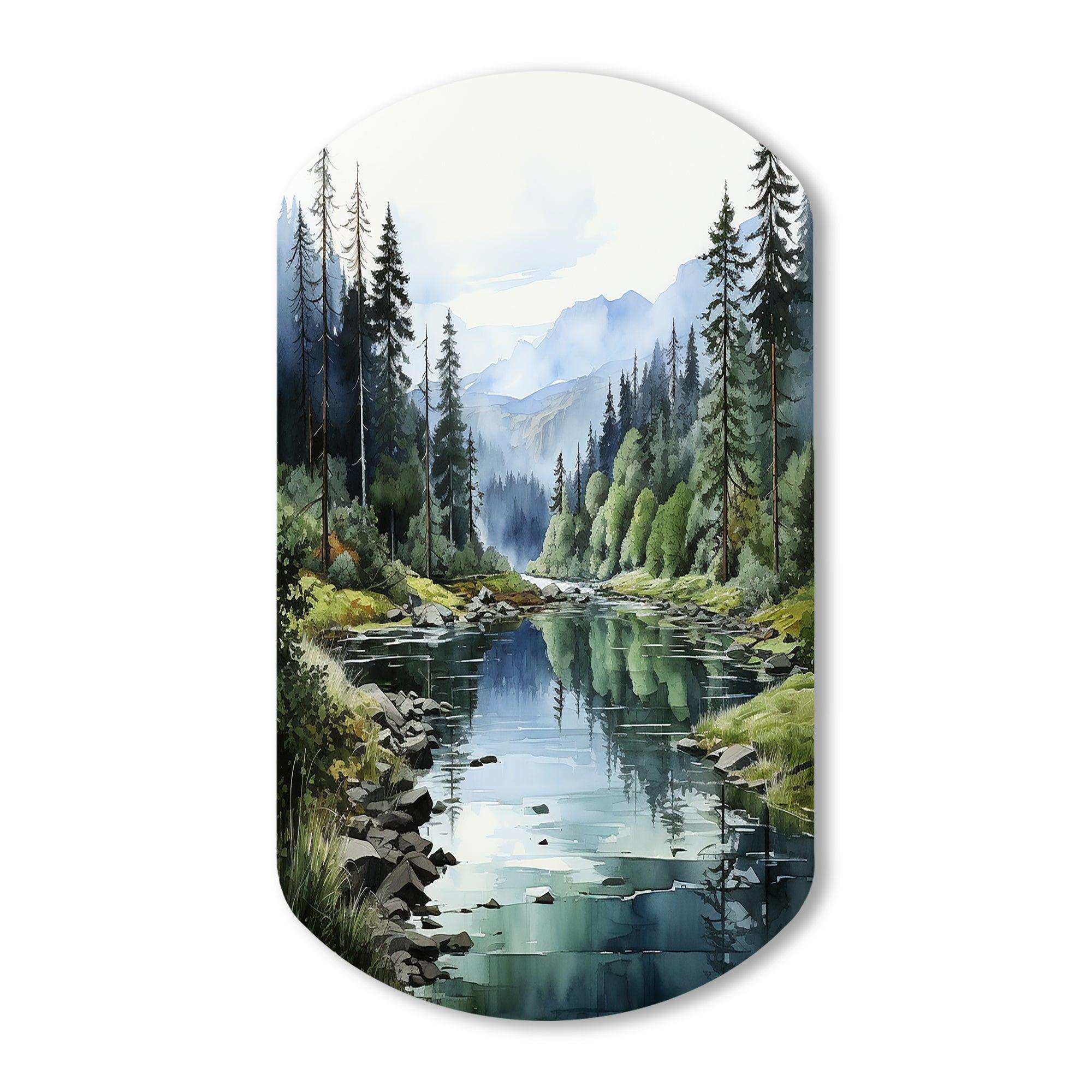 Green Blue Minimalism Forest Reflections - Asymmetric Metal Wall Art
