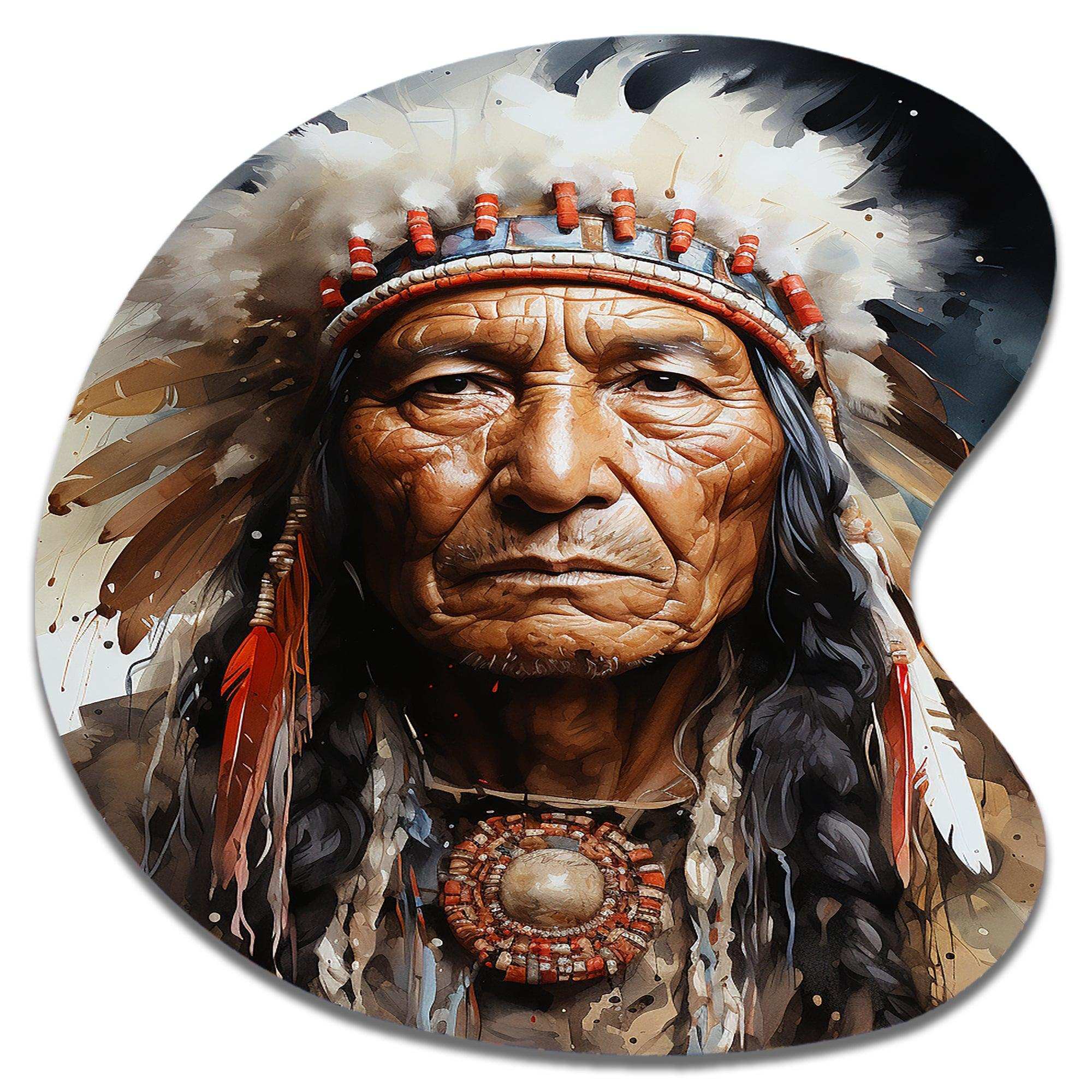 Native Art Spirited Lakota Portrait - Asymmetric Metal Wall Art
