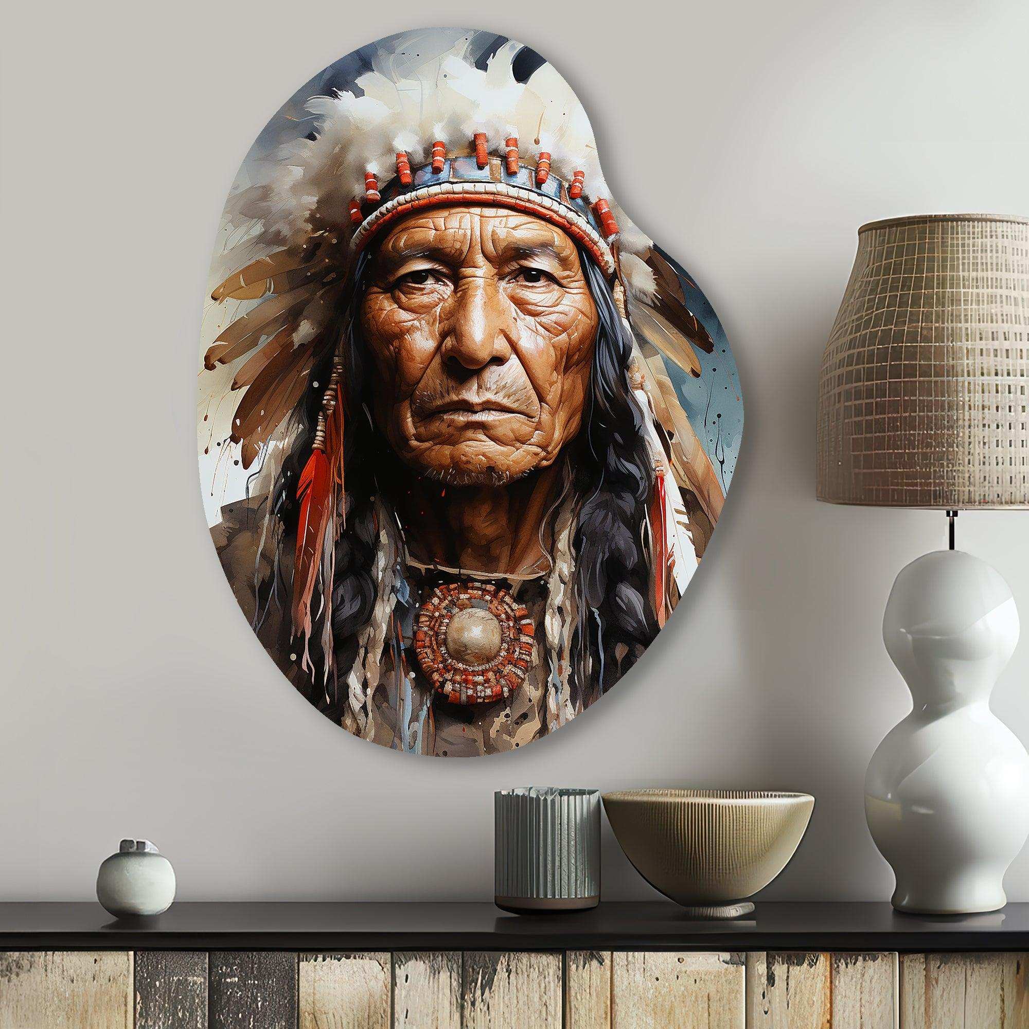 Native Art Spirited Lakota Portrait - Asymmetric Metal Wall Art