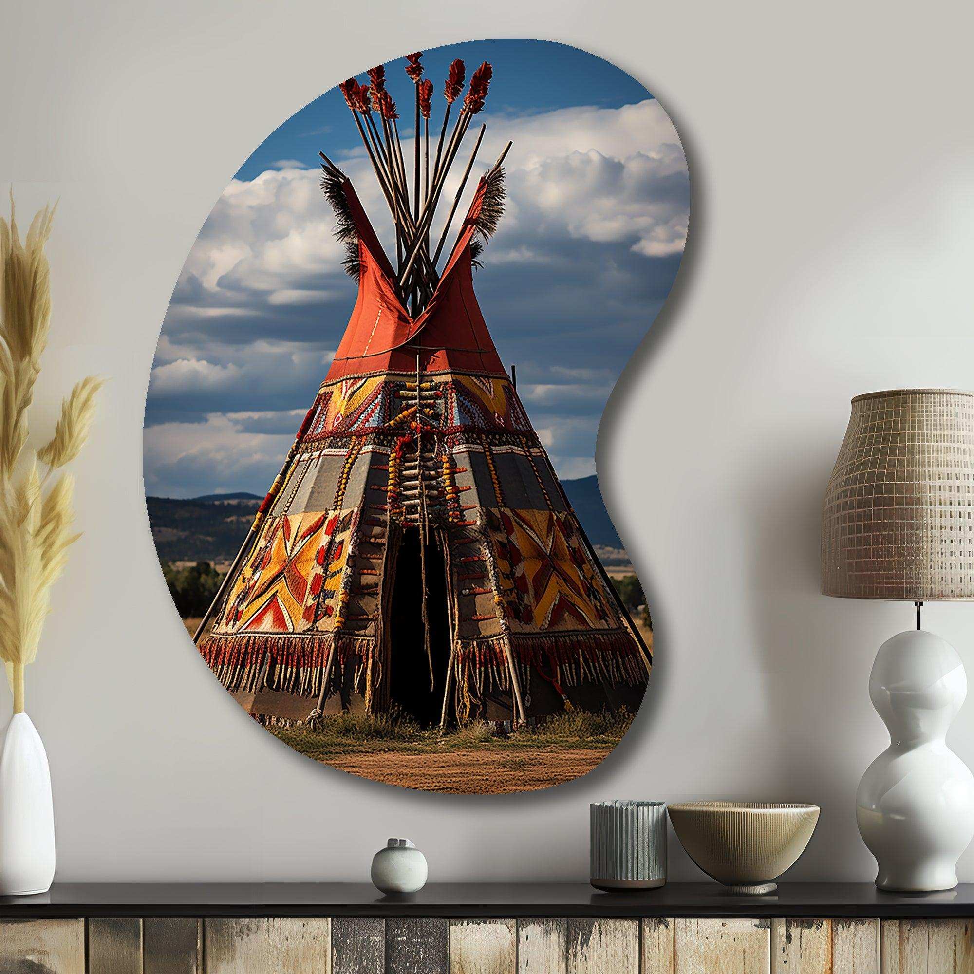 Native Tipi Harmony Of Prairies - Asymmetric Metal Wall Art