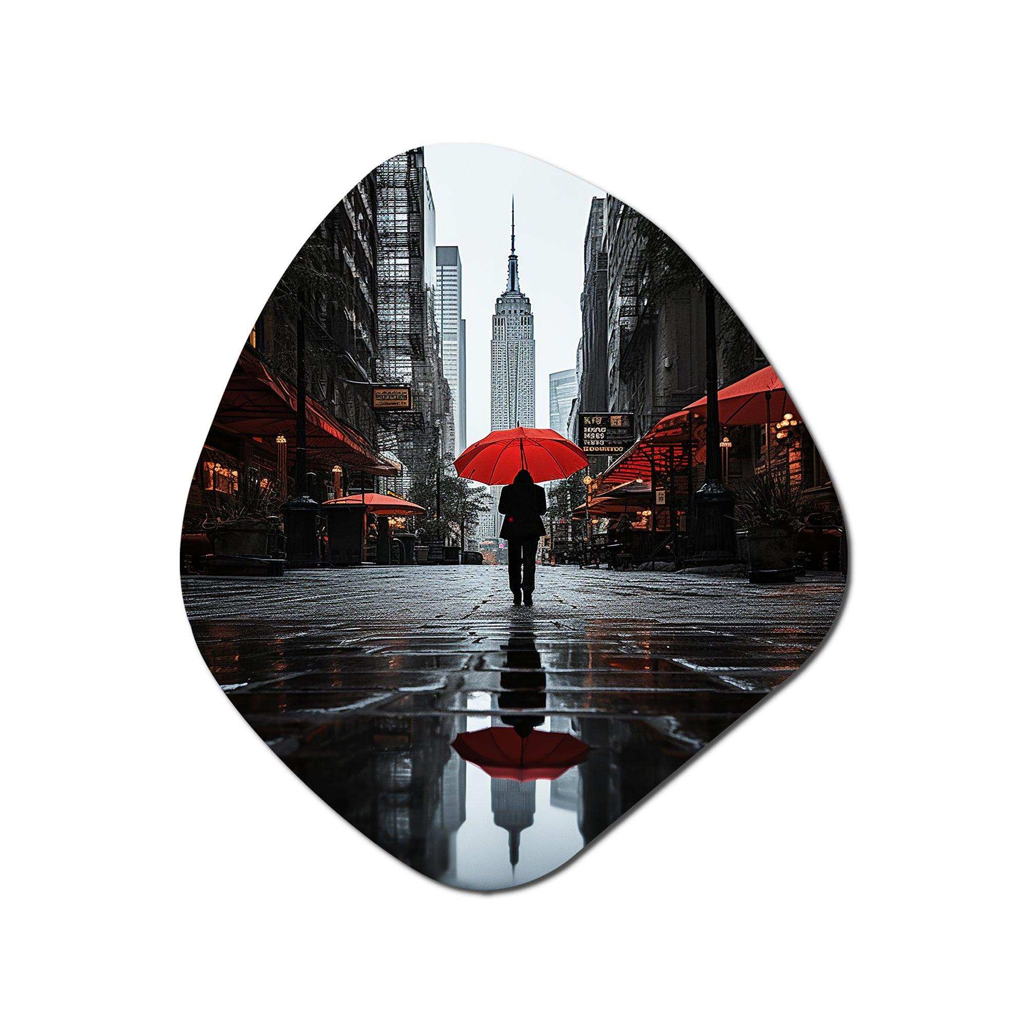 Monochrome Red And Grey New York City Rhythm II - Asymmetric Metal Wall Art
