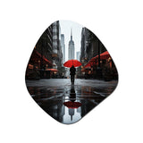 Monochrome Red And Grey New York City Rhythm II - Asymmetric Metal Wall Art