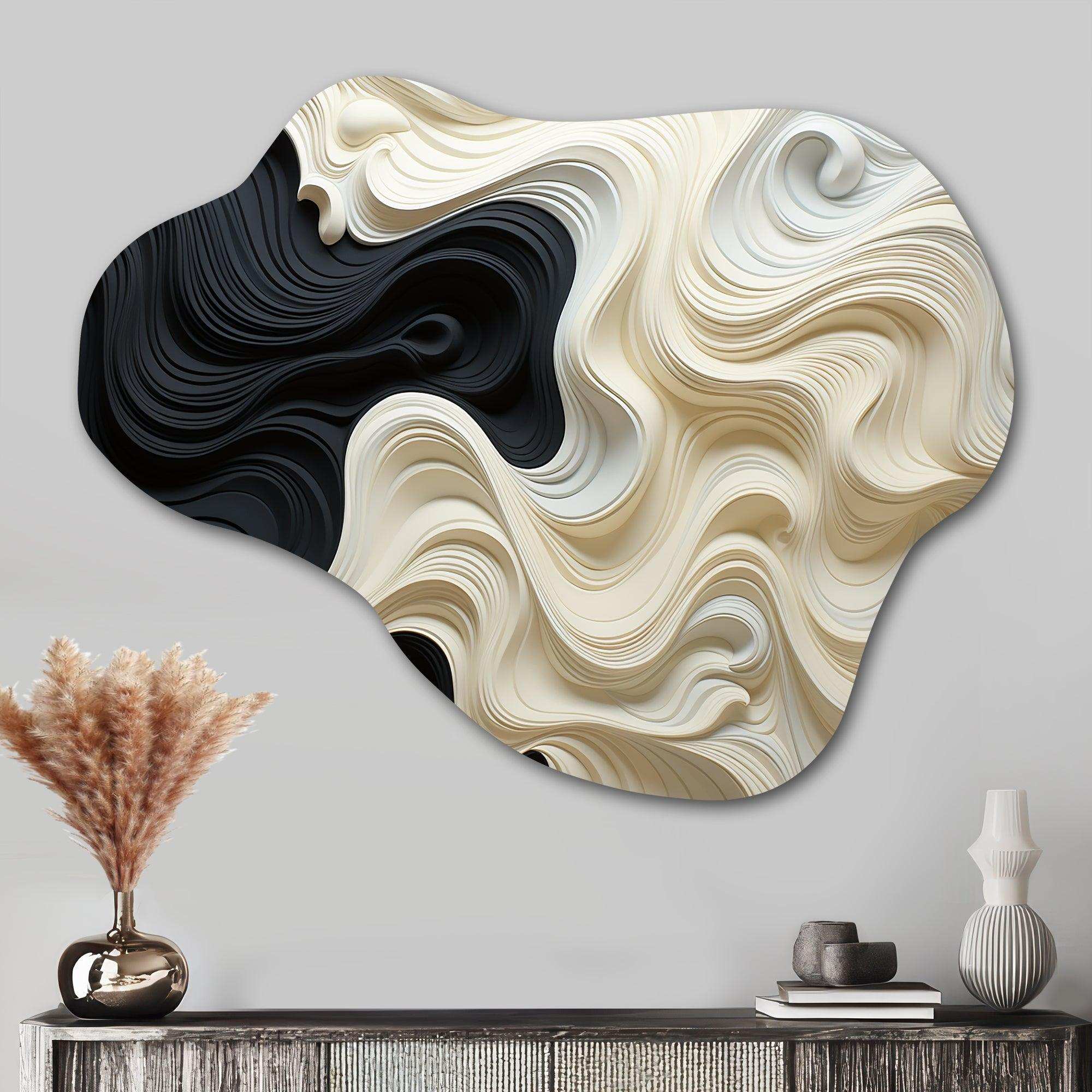Black White Opt Art Contrasting Waves - Asymmetric Metal Wall Art