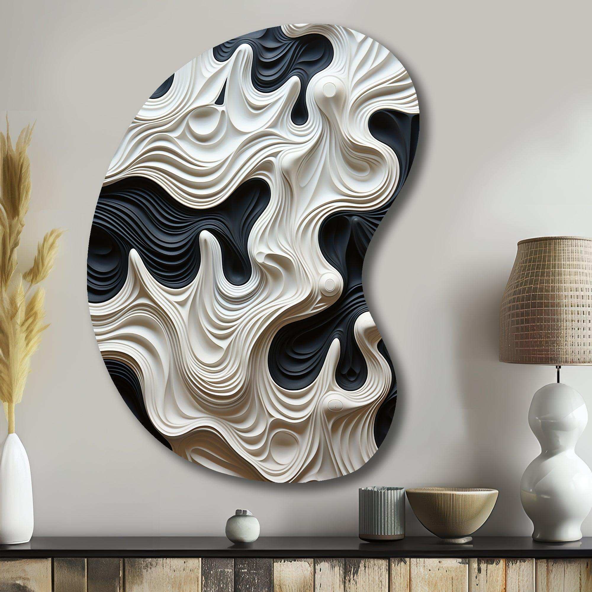 Black White Opt Art Rhythmic Pulses I - Asymmetric Metal Wall Art