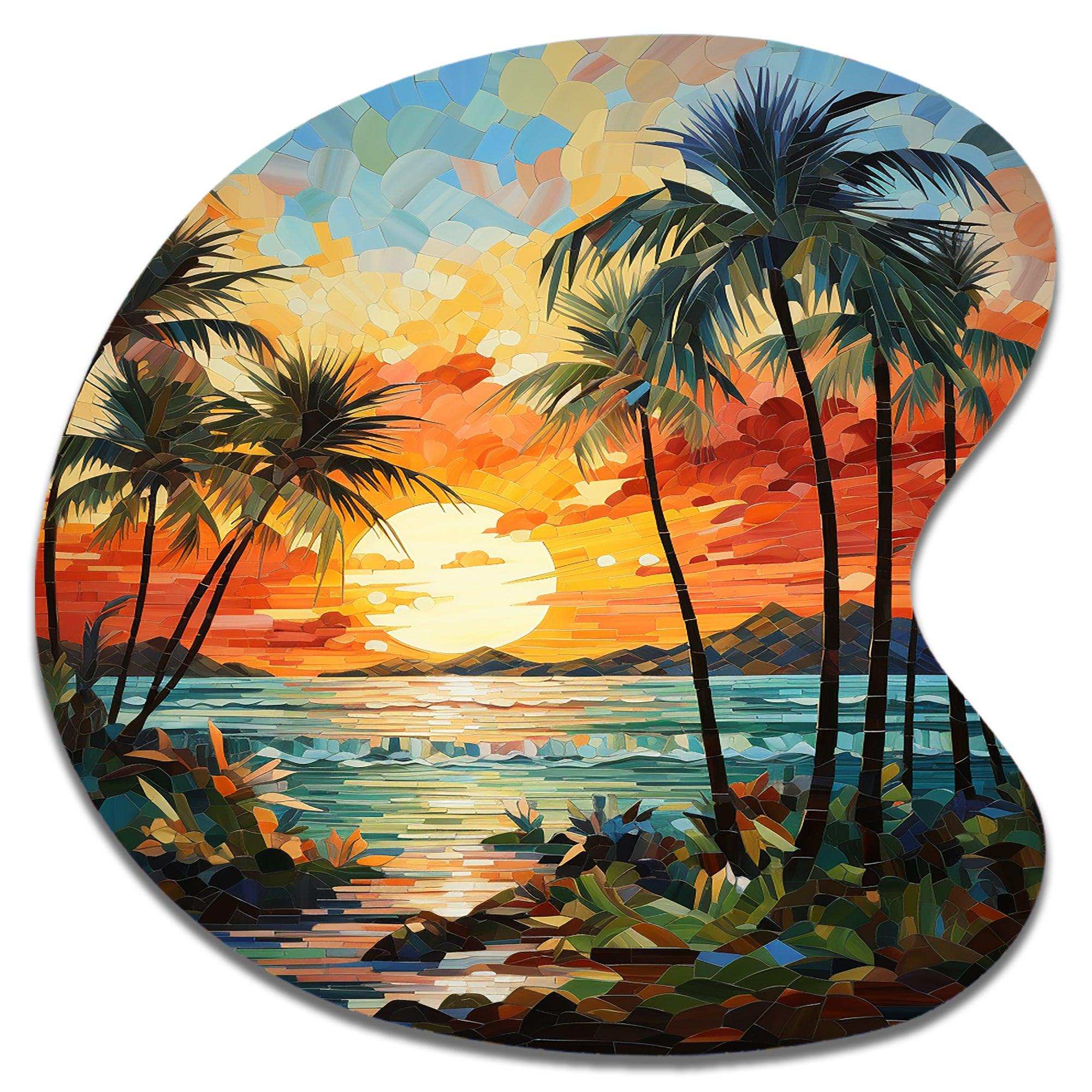 Orange Palm Trees Mosaic III - Asymmetric Metal Wall Art