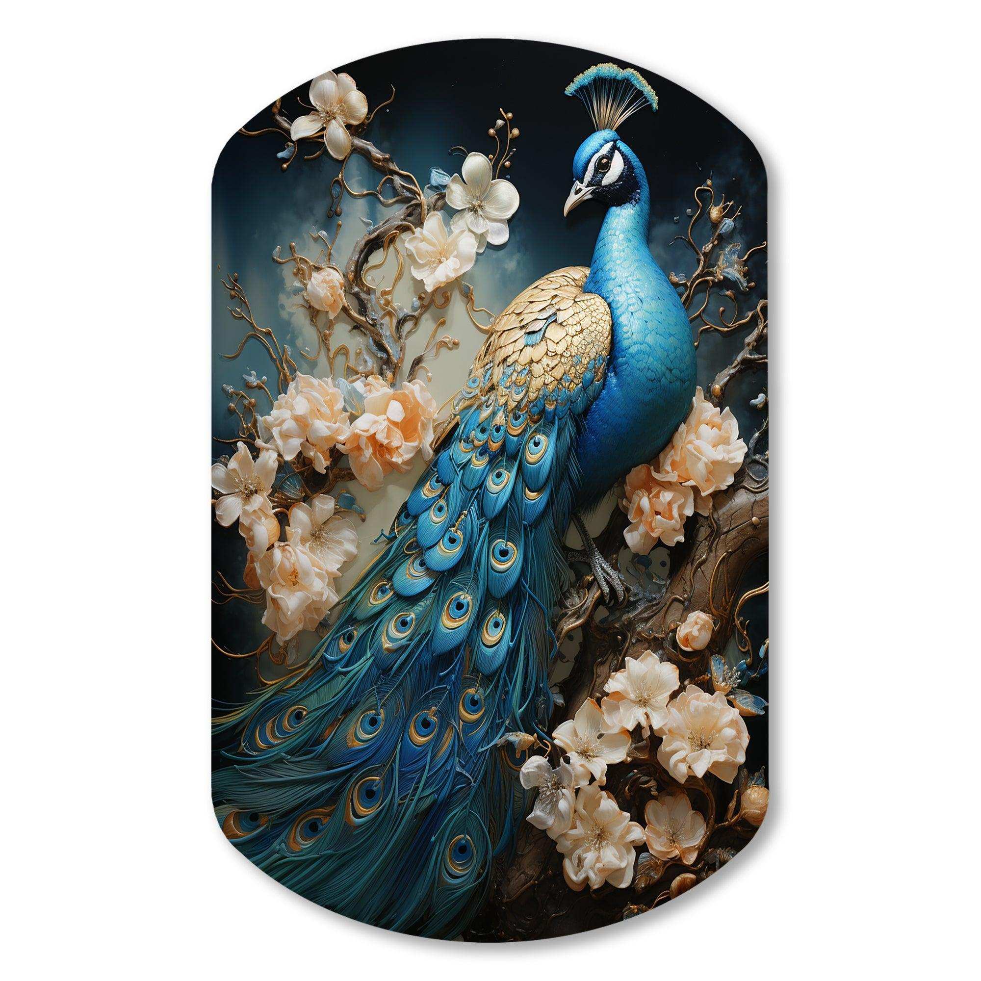 Peacock Encaustic Portrait I - Asymmetric Metal Wall Art
