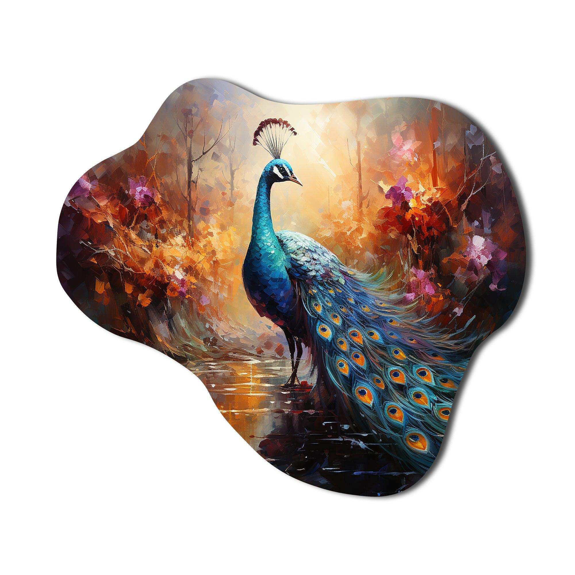 Peacock Expressionist Portrait II - Asymmetric Metal Wall Art