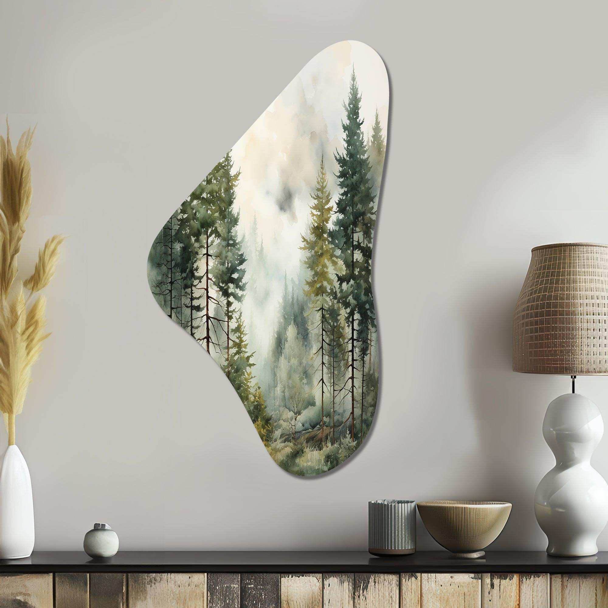 Pine Tree Misty Morning II - Asymmetric Metal Wall Art