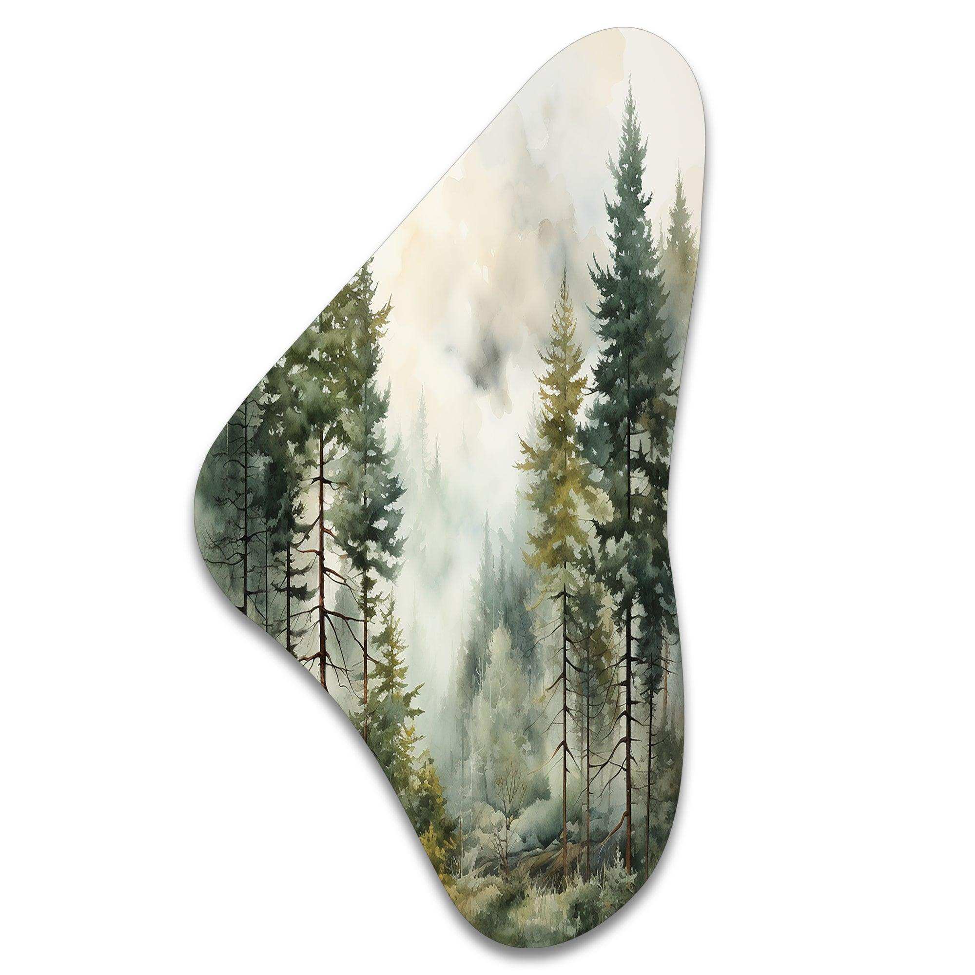 Pine Tree Misty Morning II - Asymmetric Metal Wall Art