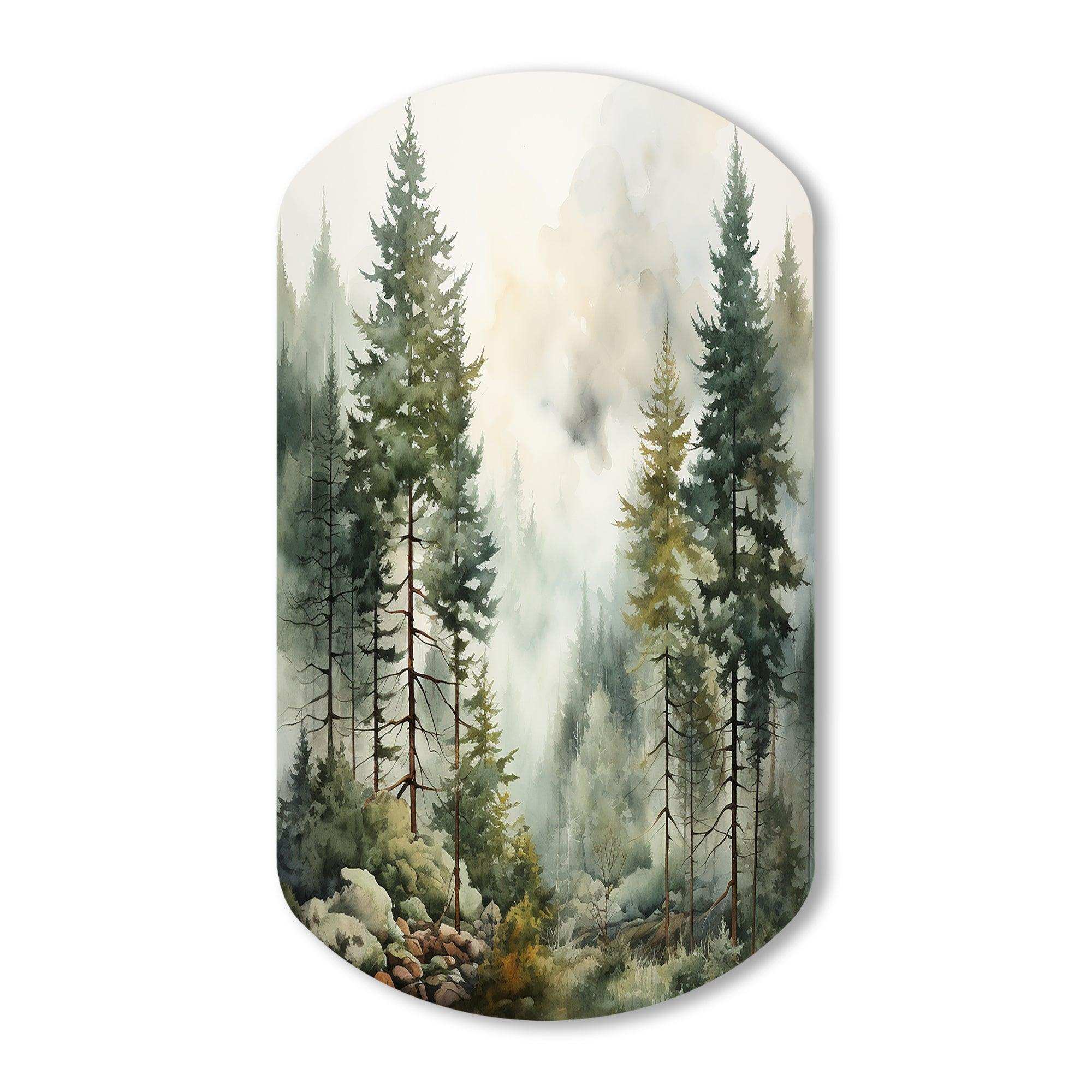 Pine Tree Misty Morning II - Asymmetric Metal Wall Art