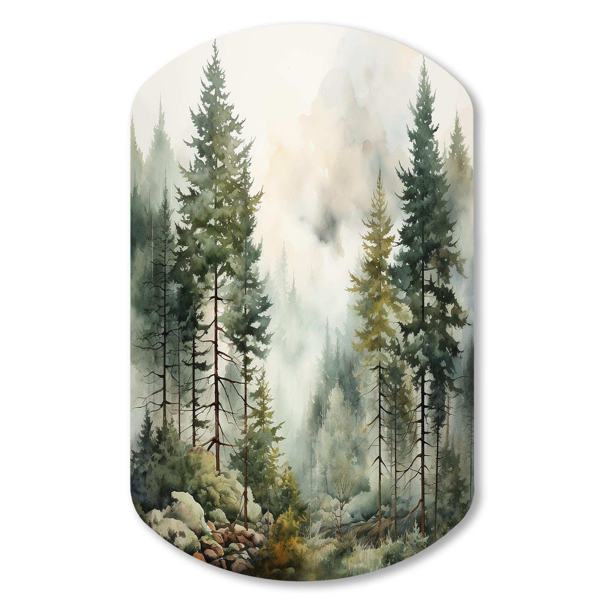 Pine Tree Misty Morning II - Asymmetric Metal Wall Art