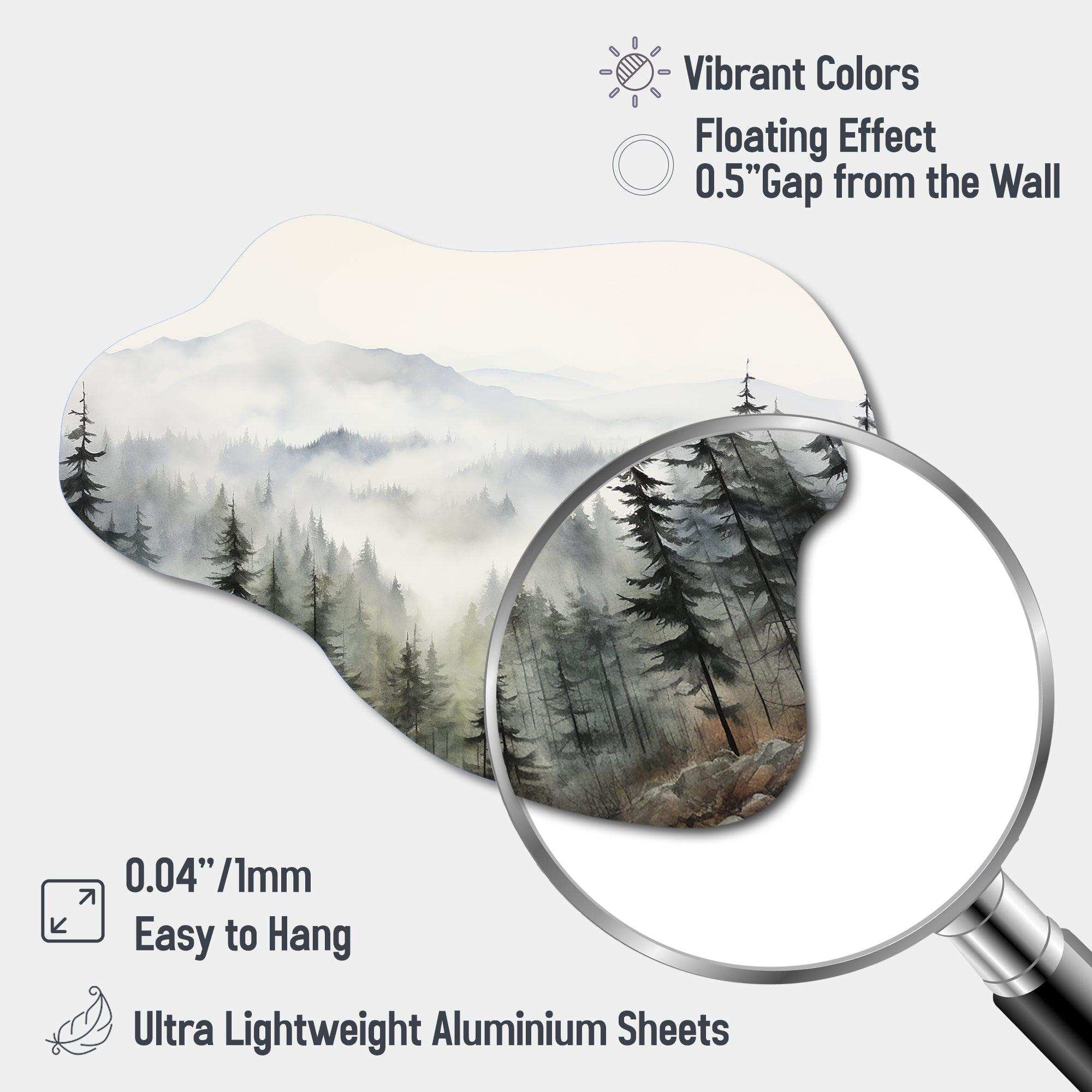Pine Tree Misty Mountain II - Asymmetric Metal Wall Art