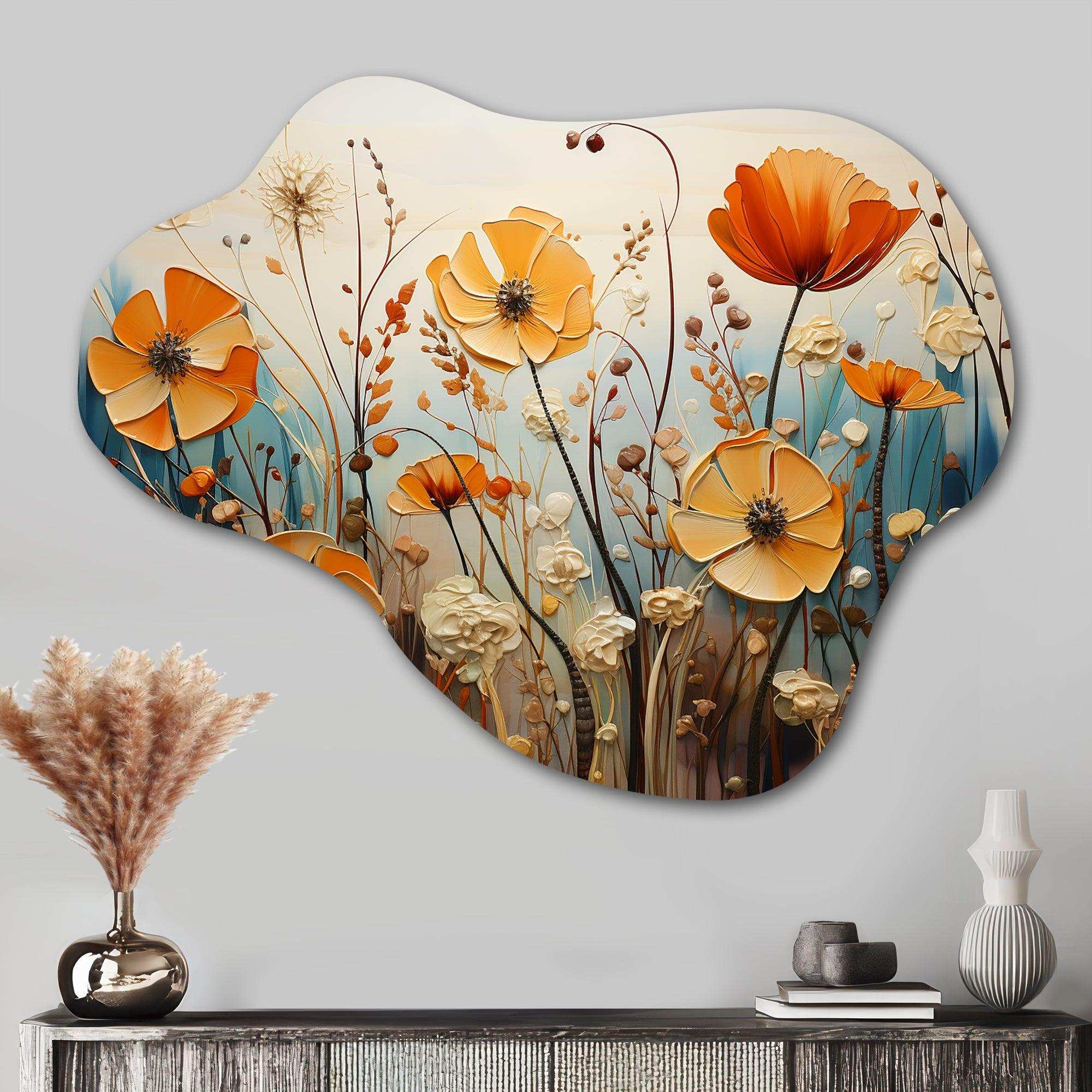 Orange Seasonal Flowers Seasonal Collage II - Asymmetric Metal Wall Art