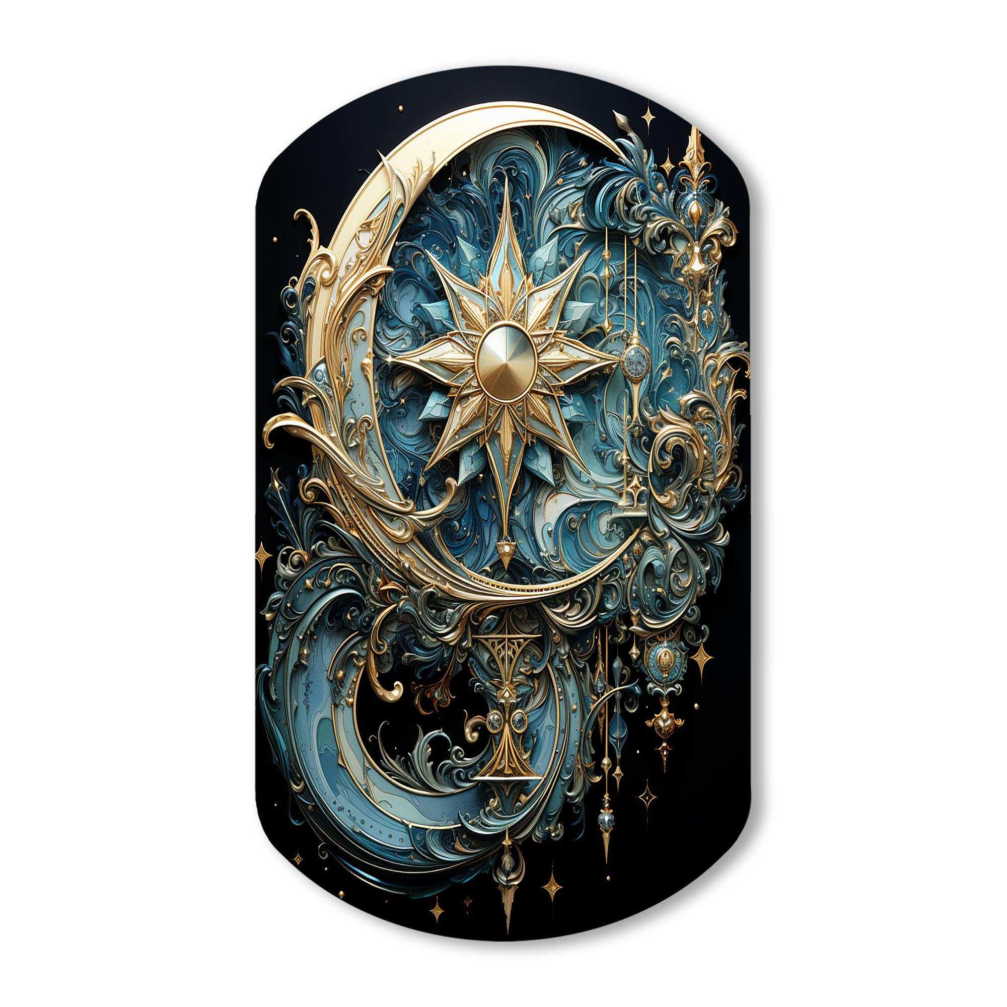 Symbols Crescent Moon And Stars - Asymmetric Metal Wall Art