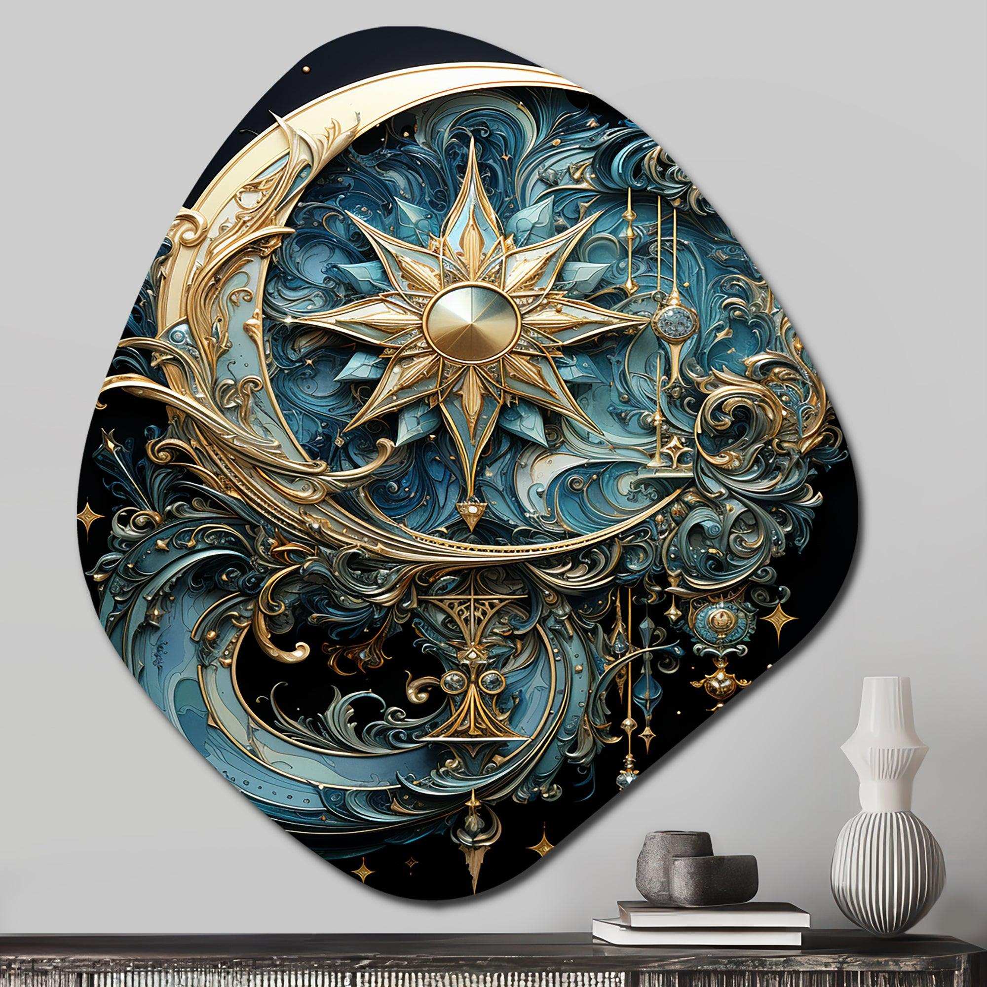 Symbols Crescent Moon And Stars - Asymmetric Metal Wall Art