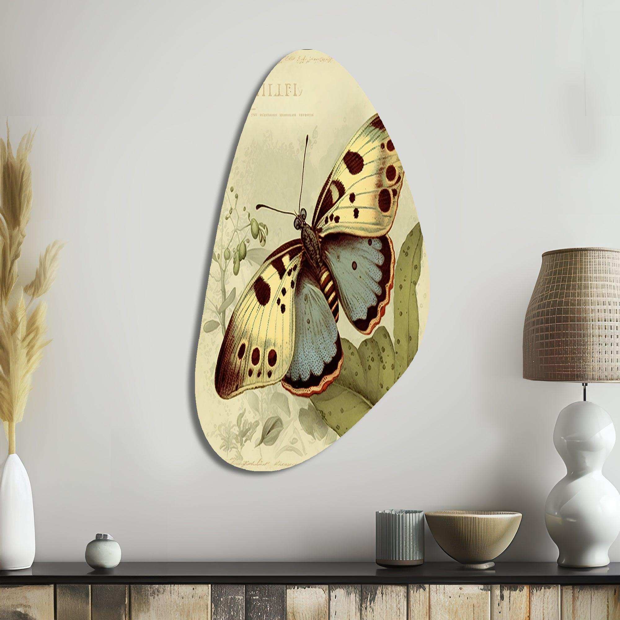 Vintage Illustration Of Butterfly III - Asymmetric Metal Wall Art