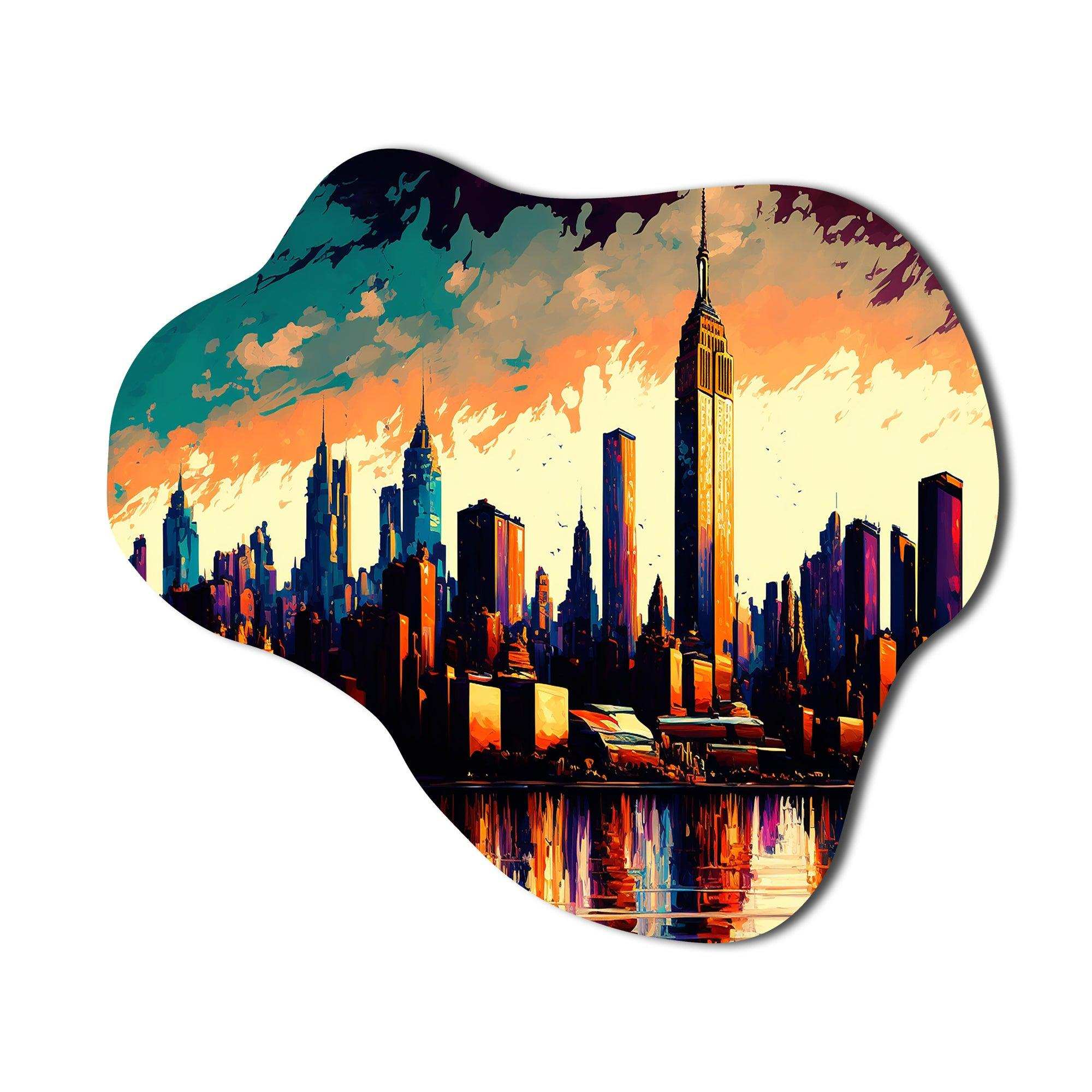 New York City Skyline At Sunset - Asymmetric Metal Wall Art