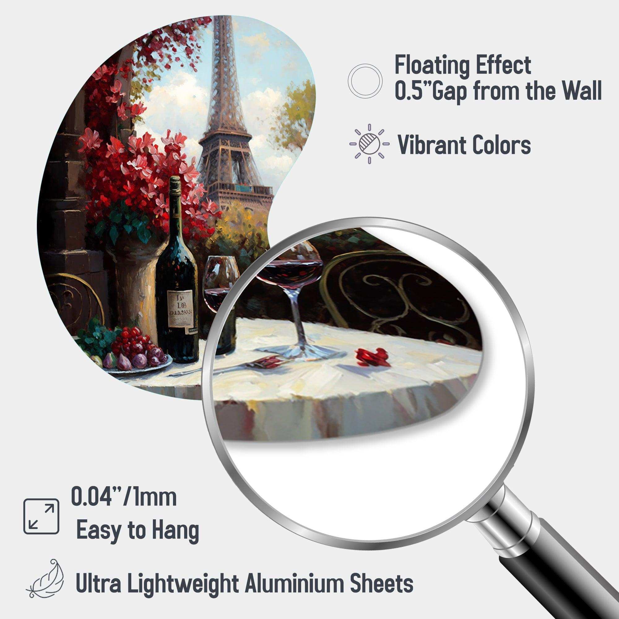 Savouring Red Wine By The Paris Eiffel Tower II - Asymmetric Metal Wall Art