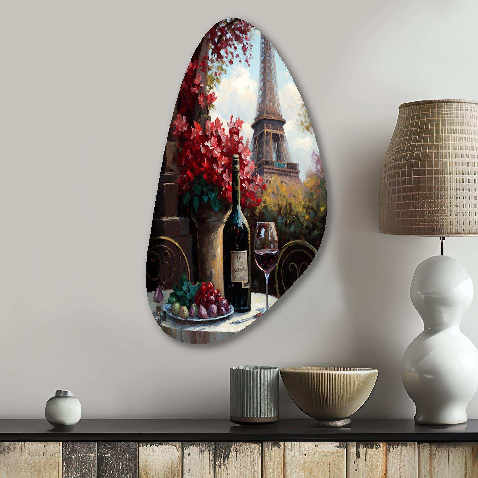 Savouring Red Wine By The Paris Eiffel Tower II - Asymmetric Metal Wall Art