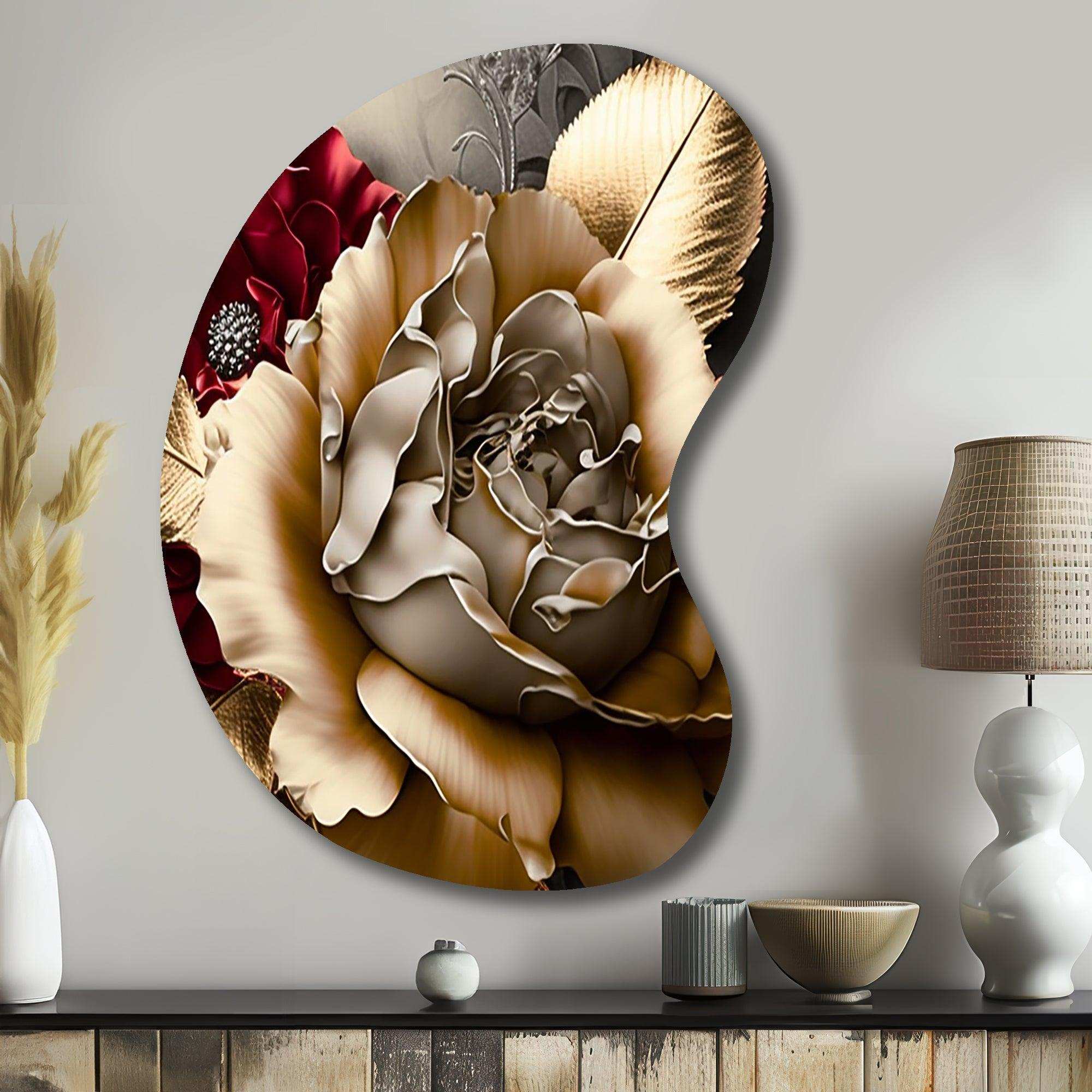 Blossoming Vintage Rose - Asymmetric Metal Wall Art