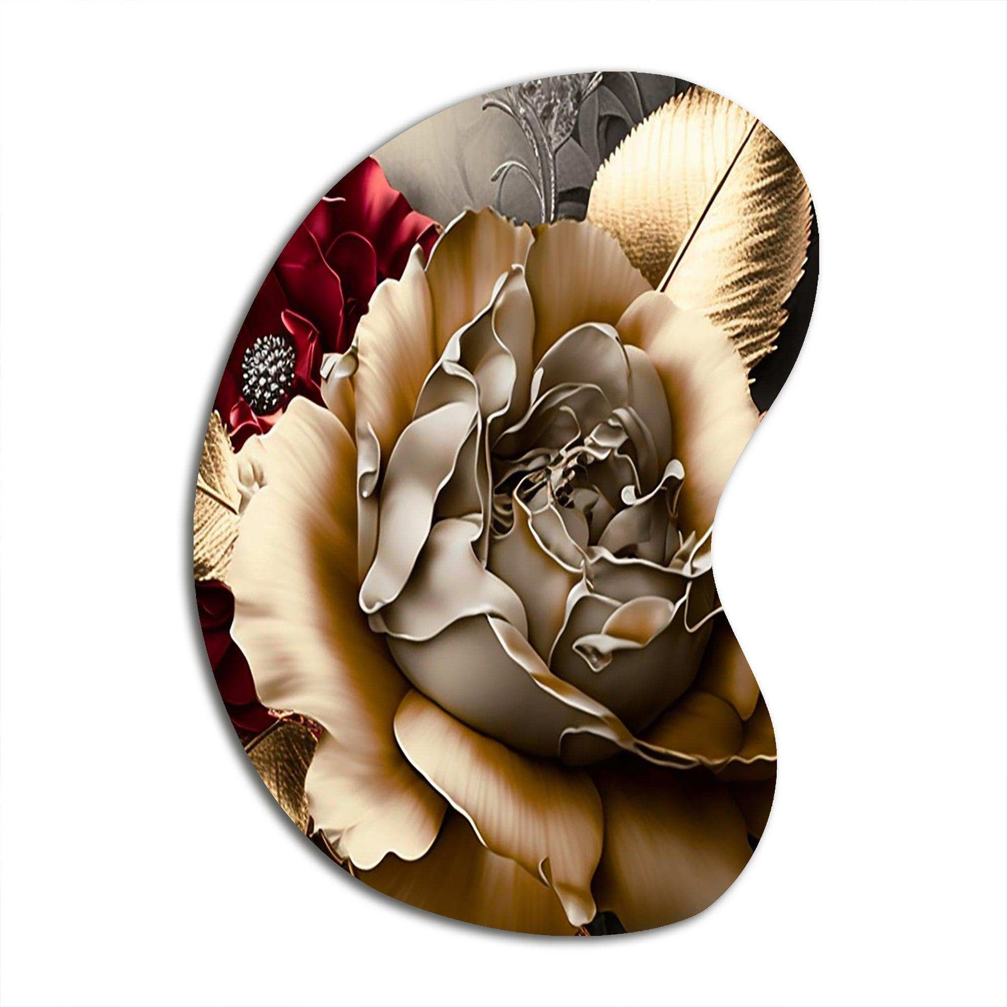 Blossoming Vintage Rose - Asymmetric Metal Wall Art