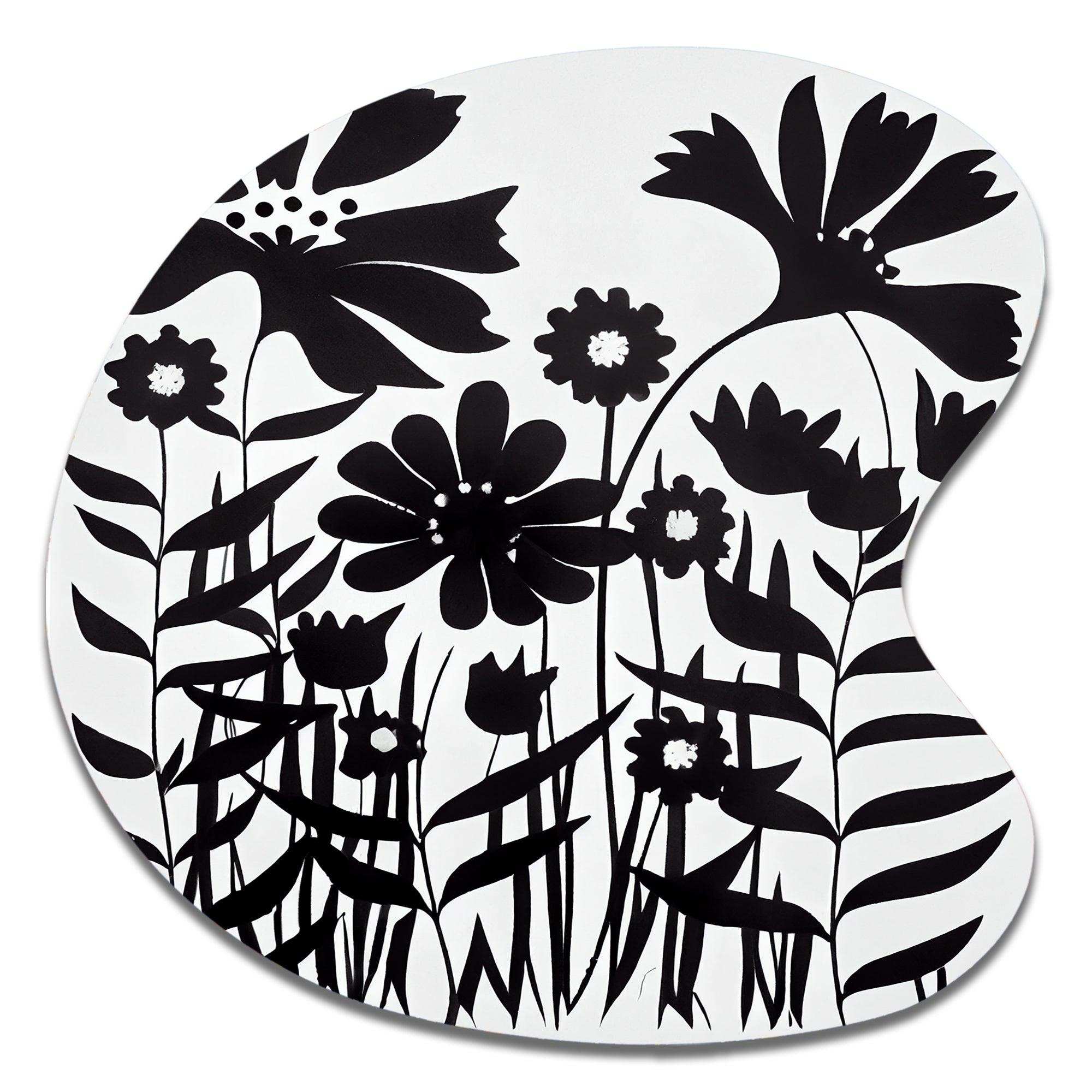 Black And White Graphic Flowers V - Asymmetric Metal Wall Art