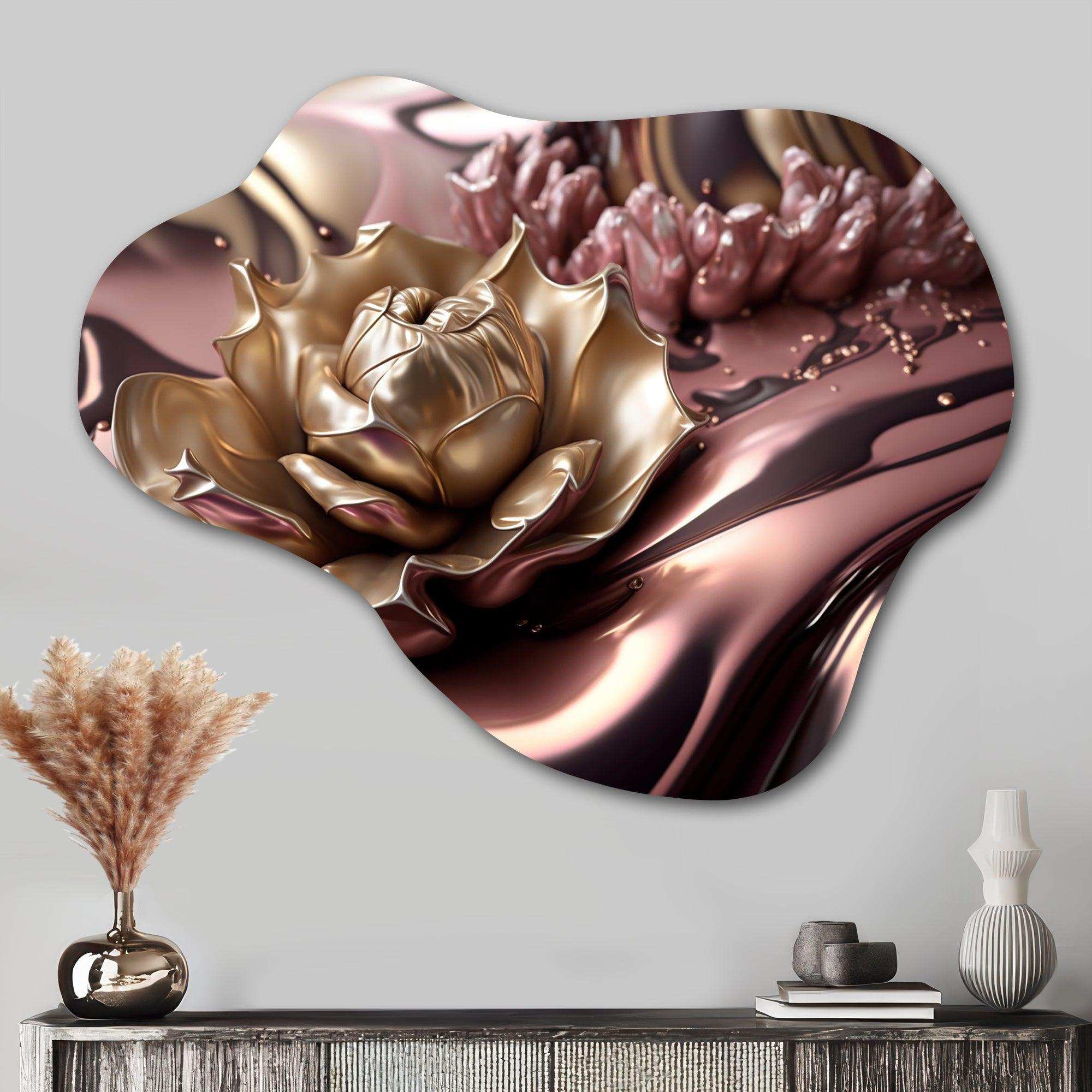 Pink And Gold Glam Flowers V - Asymmetric Metal Wall Art