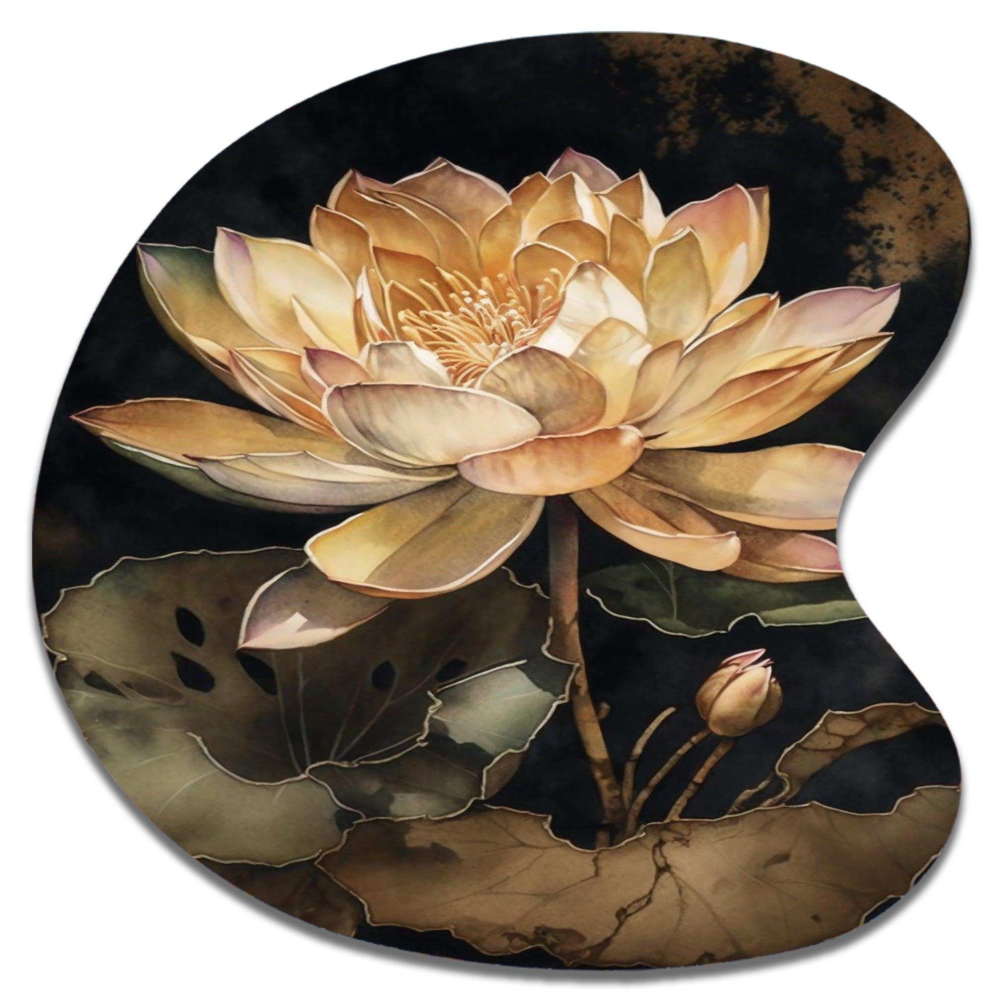 Blooming Vintage Lotus In The Pond I - Asymmetric Metal Wall Art