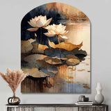 Blooming Vintage Lotus In The Pond IV - Asymmetric Metal Wall Art