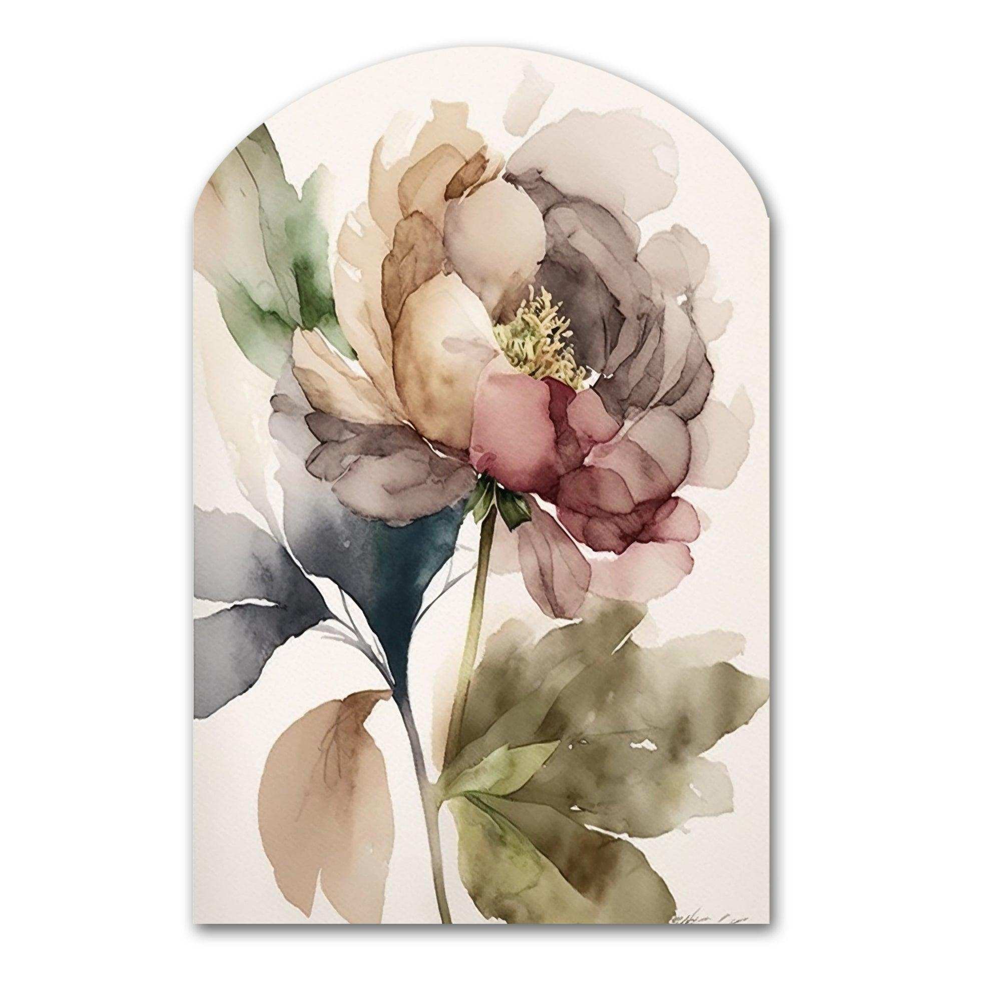 Blooming Peony In Gray Earth Tones V - Asymmetric Metal Wall Art
